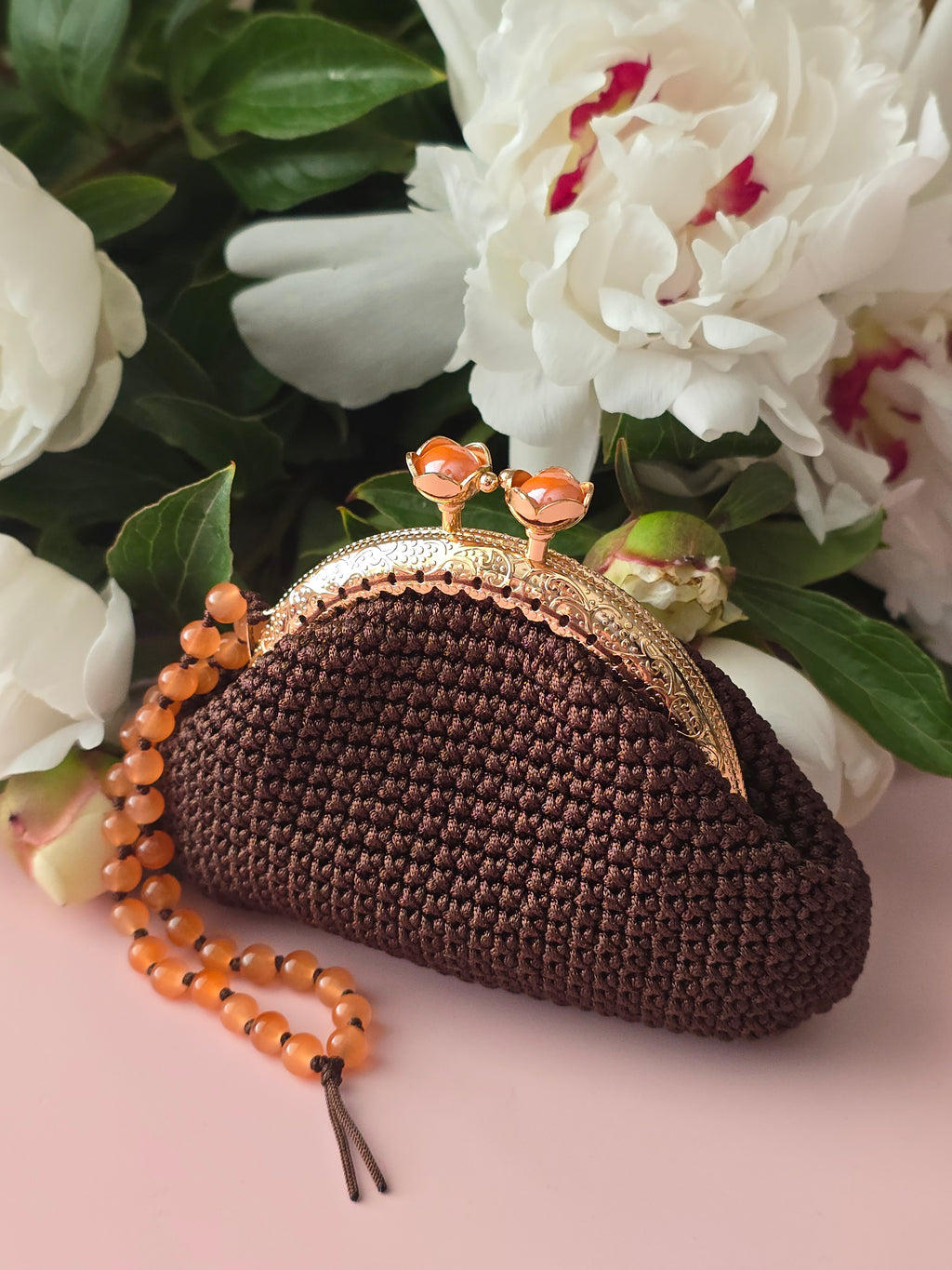 Handmade Crochet Coin Purse with Frame – Chocolate Brown