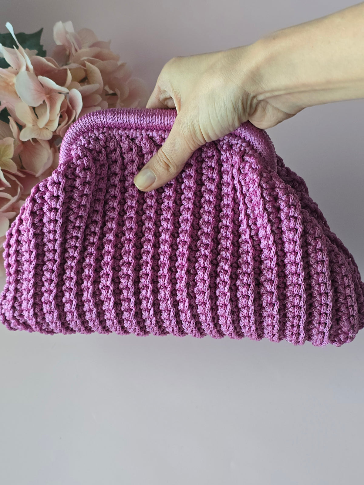Handmade Crochet Frame Bag – Dusty Rose