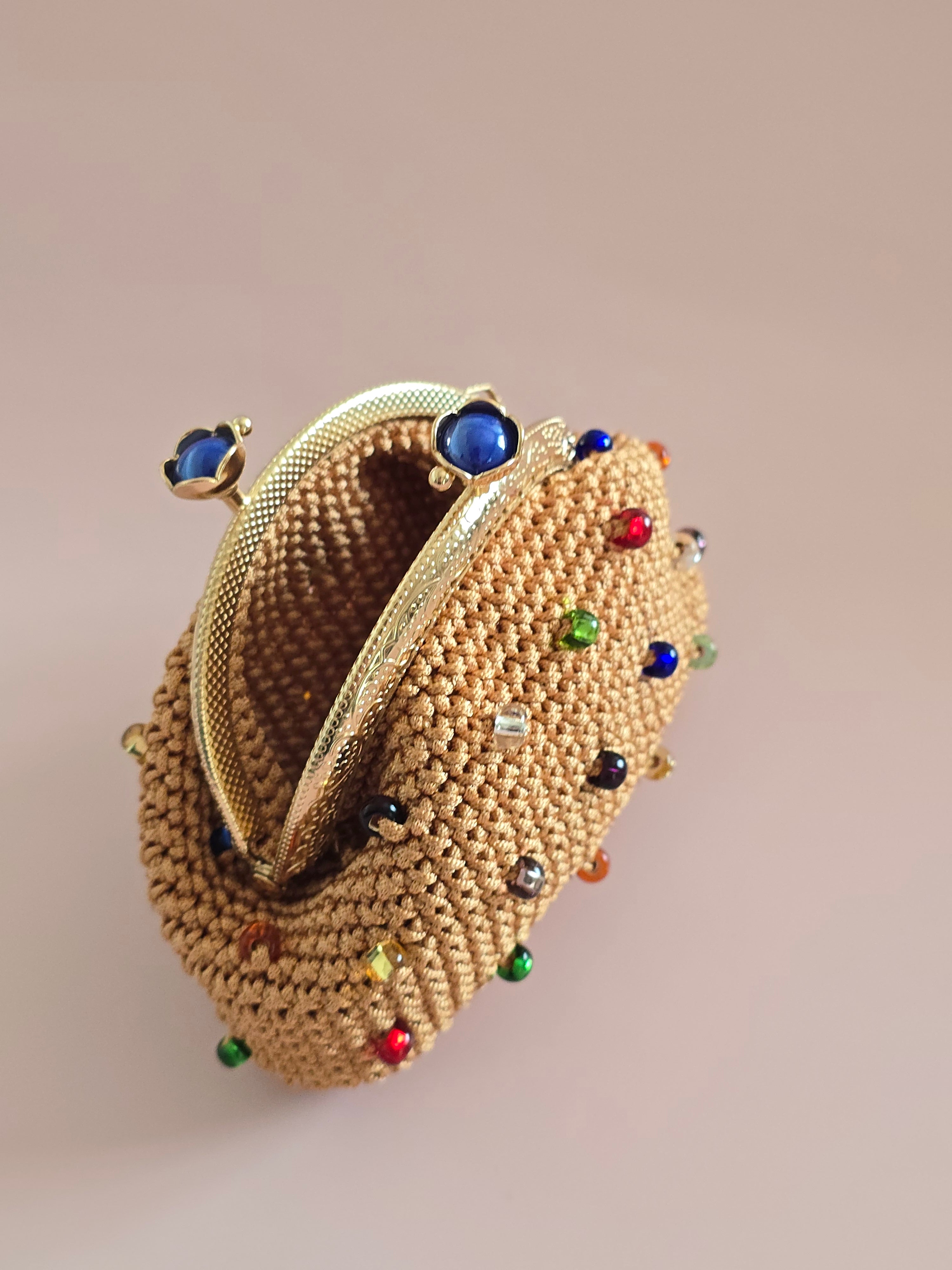 Handmade Crochet Coin Purse with Colorful Beads