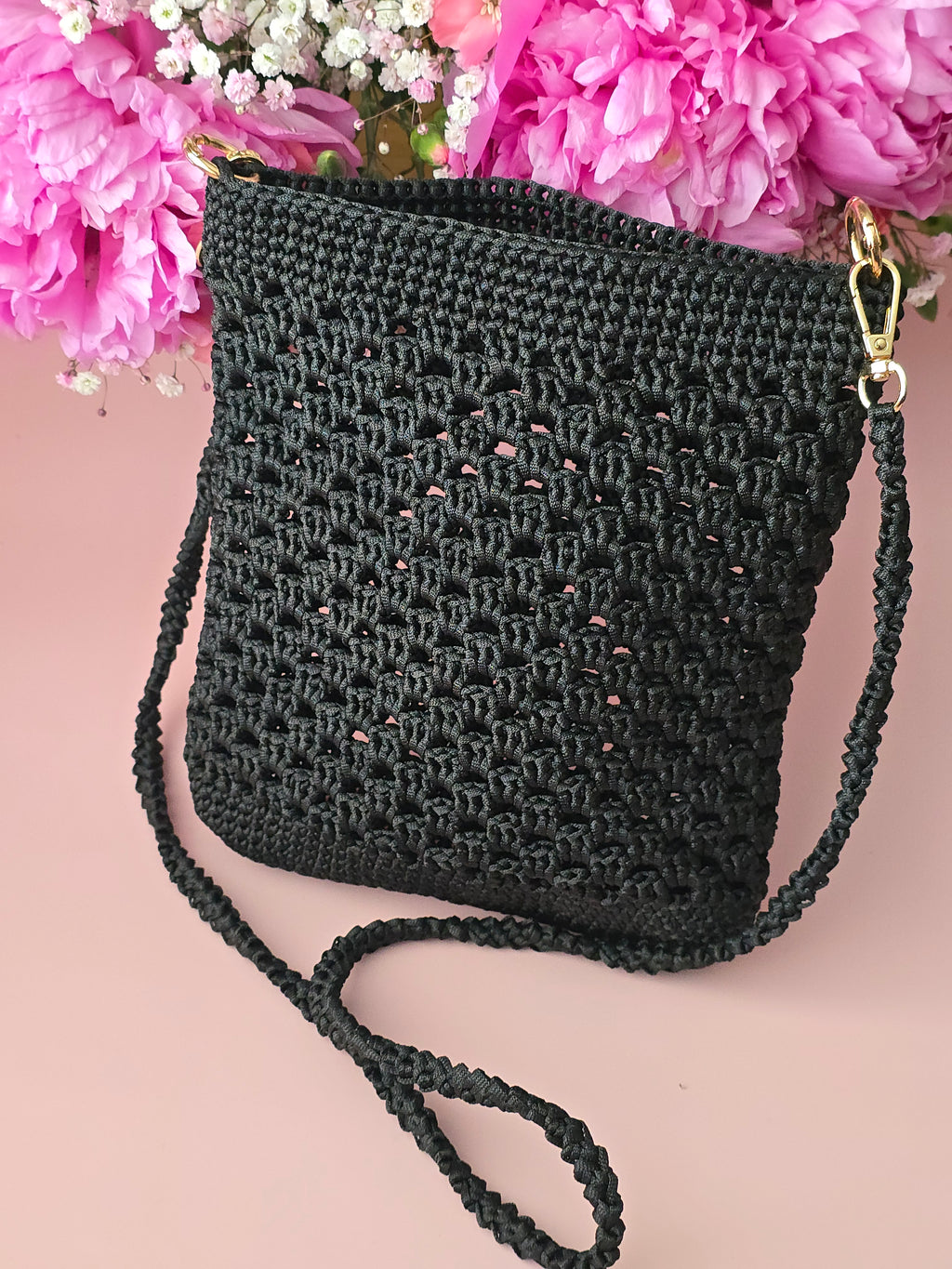 Black Crochet Crossbody Bag