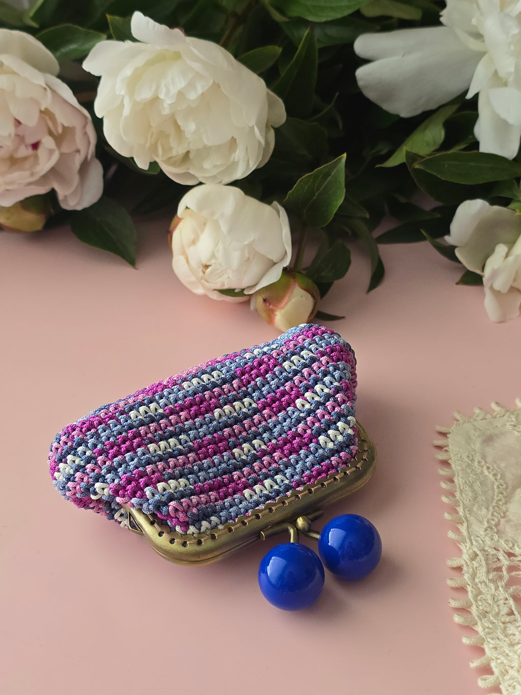 Blue Blossom Crochet Coin Purse
