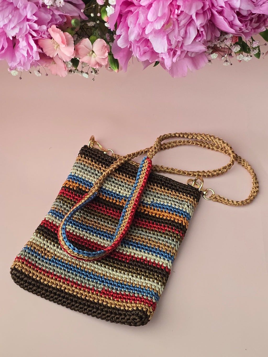 Multicolor Striped Crochet Crossbody Bag