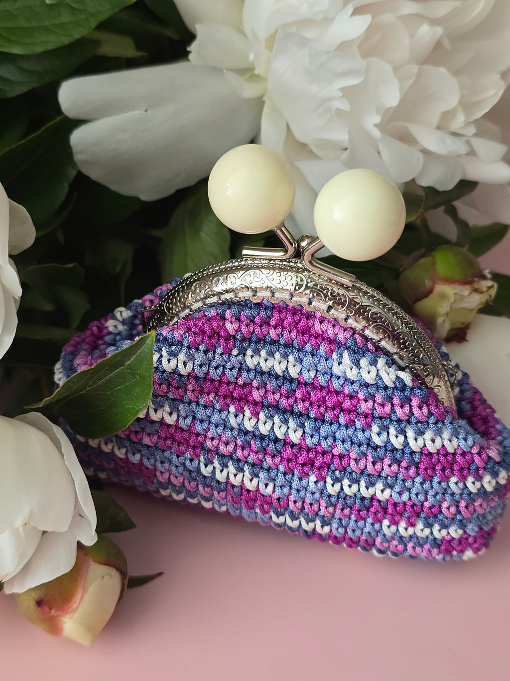 Handmade Crochet Coin Purse – Purple & Blue