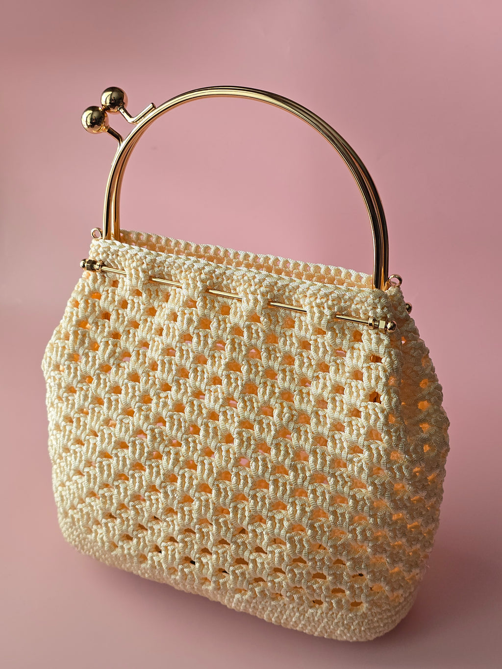 Handmade Crochet Kiss Lock Bag – Cream Evening Handbag