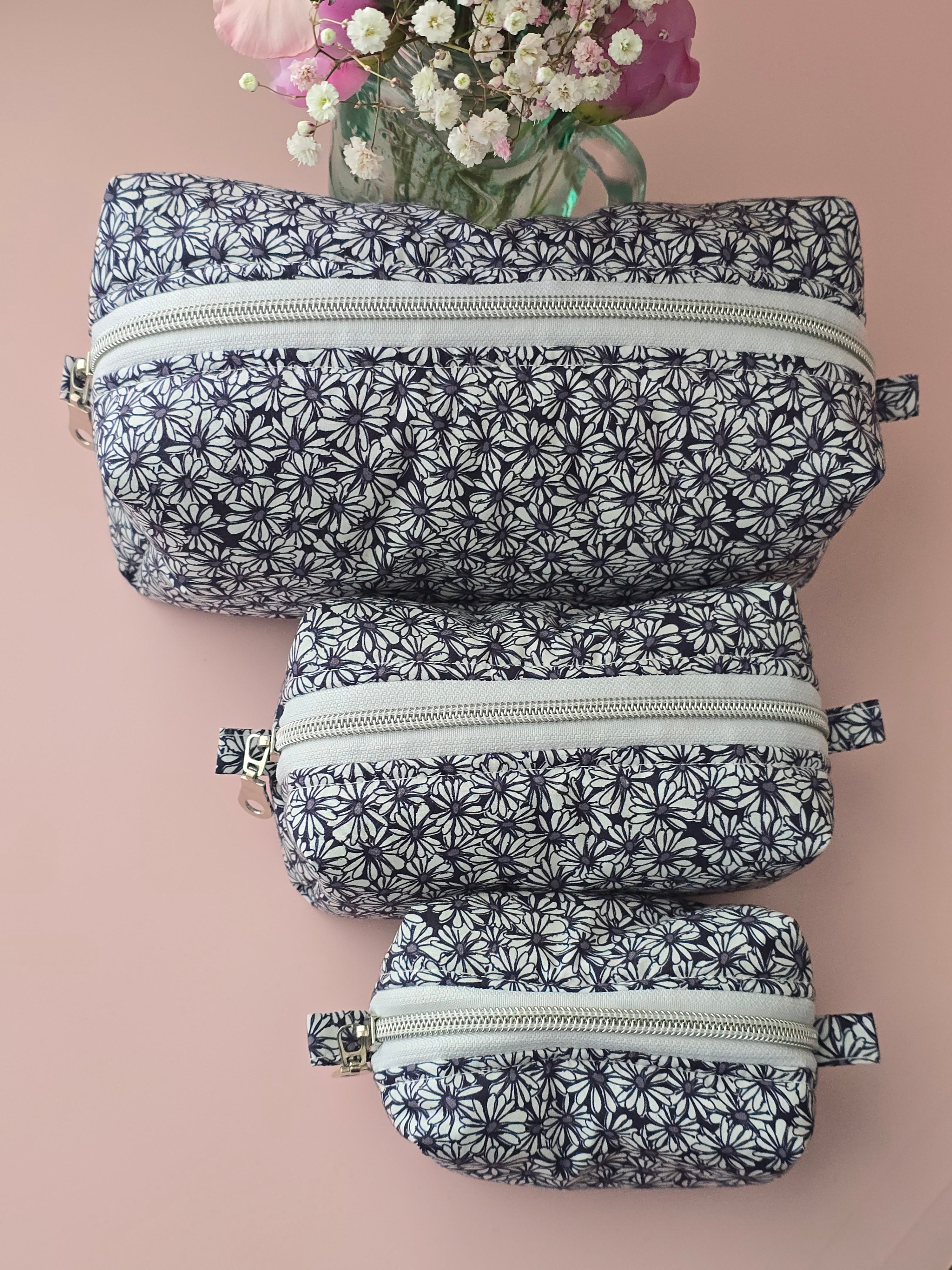 Floral Cosmetic Pouch Set – Handmade Zipper Bags