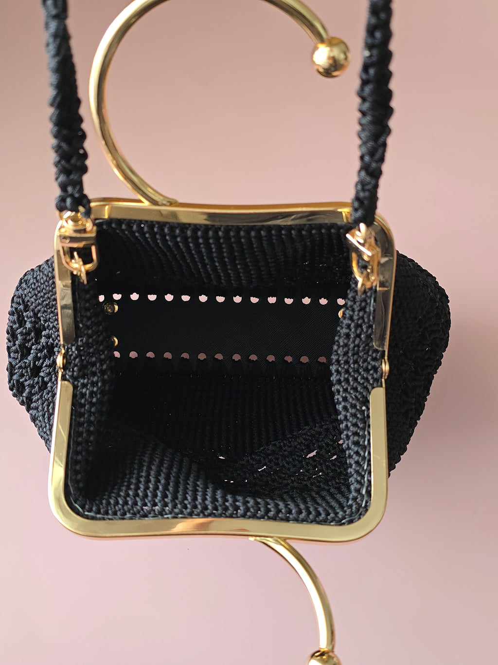 Black Crochet Evening Bag with Gold Handle