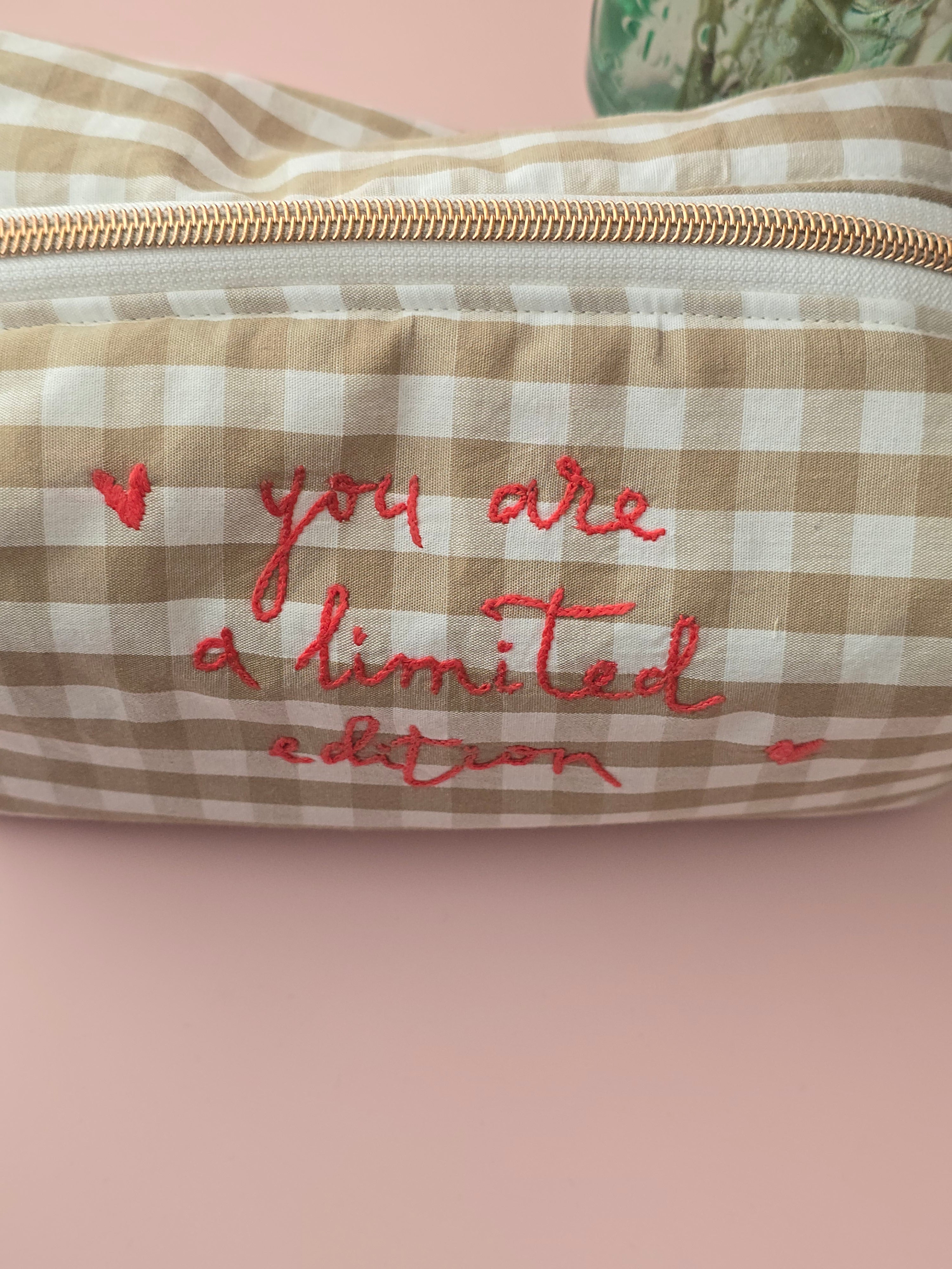 Beige Gingham Cosmetic Pouch – Limited Edition
