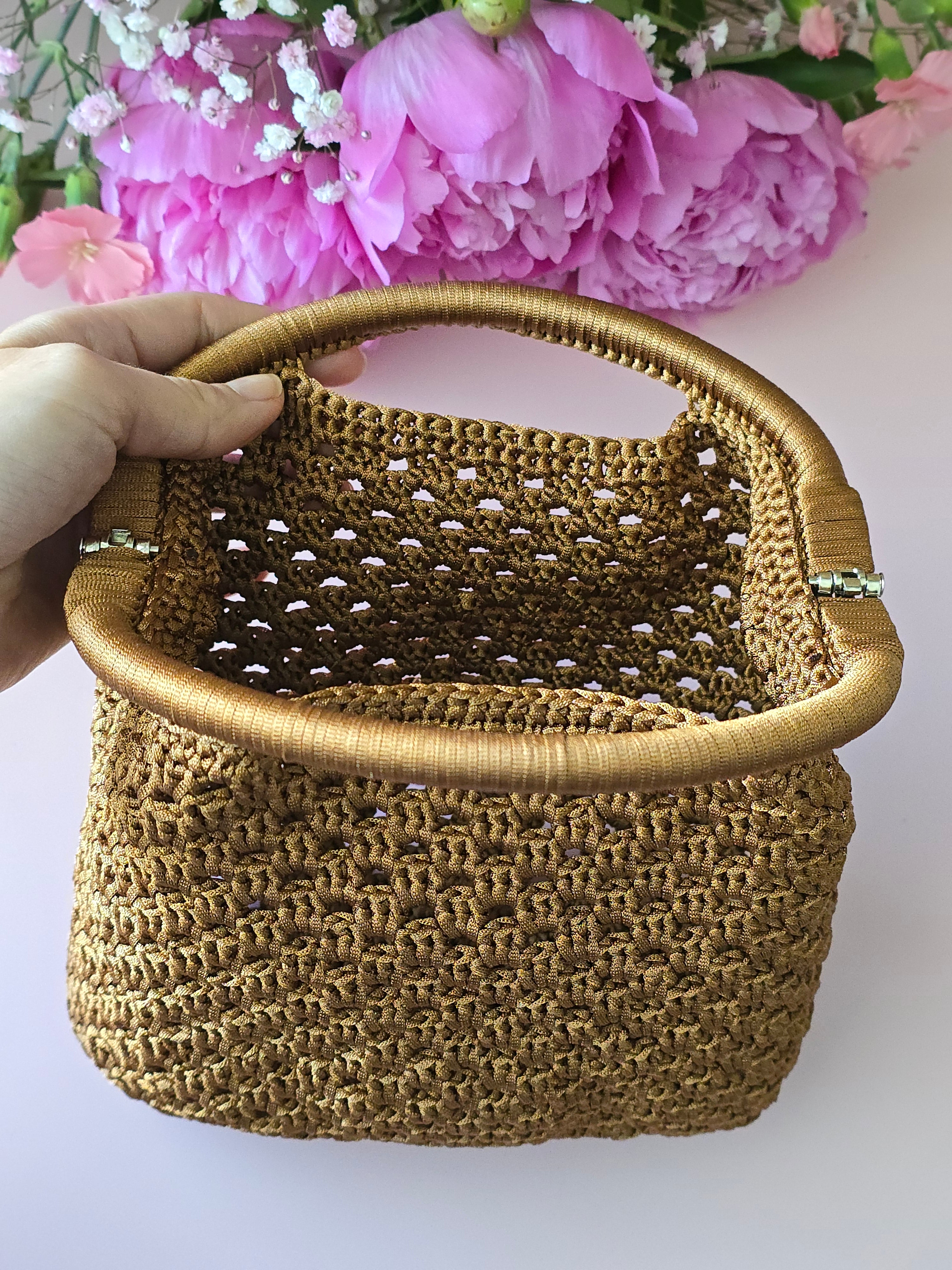 Handmade Crochet Mini Bag – Caramel Brown