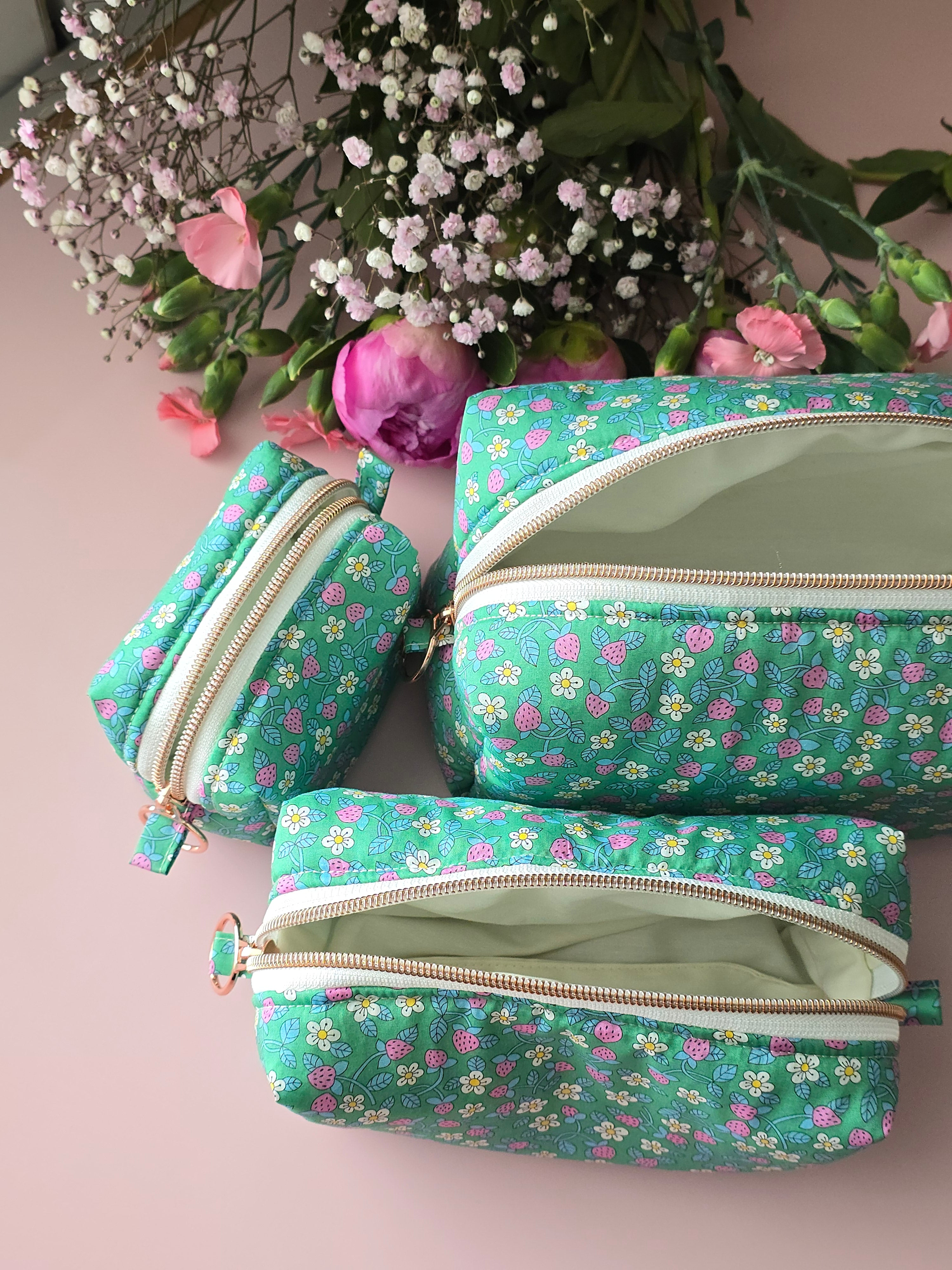 Strawberry Garden Cosmetic Bag Set 🍓🌼