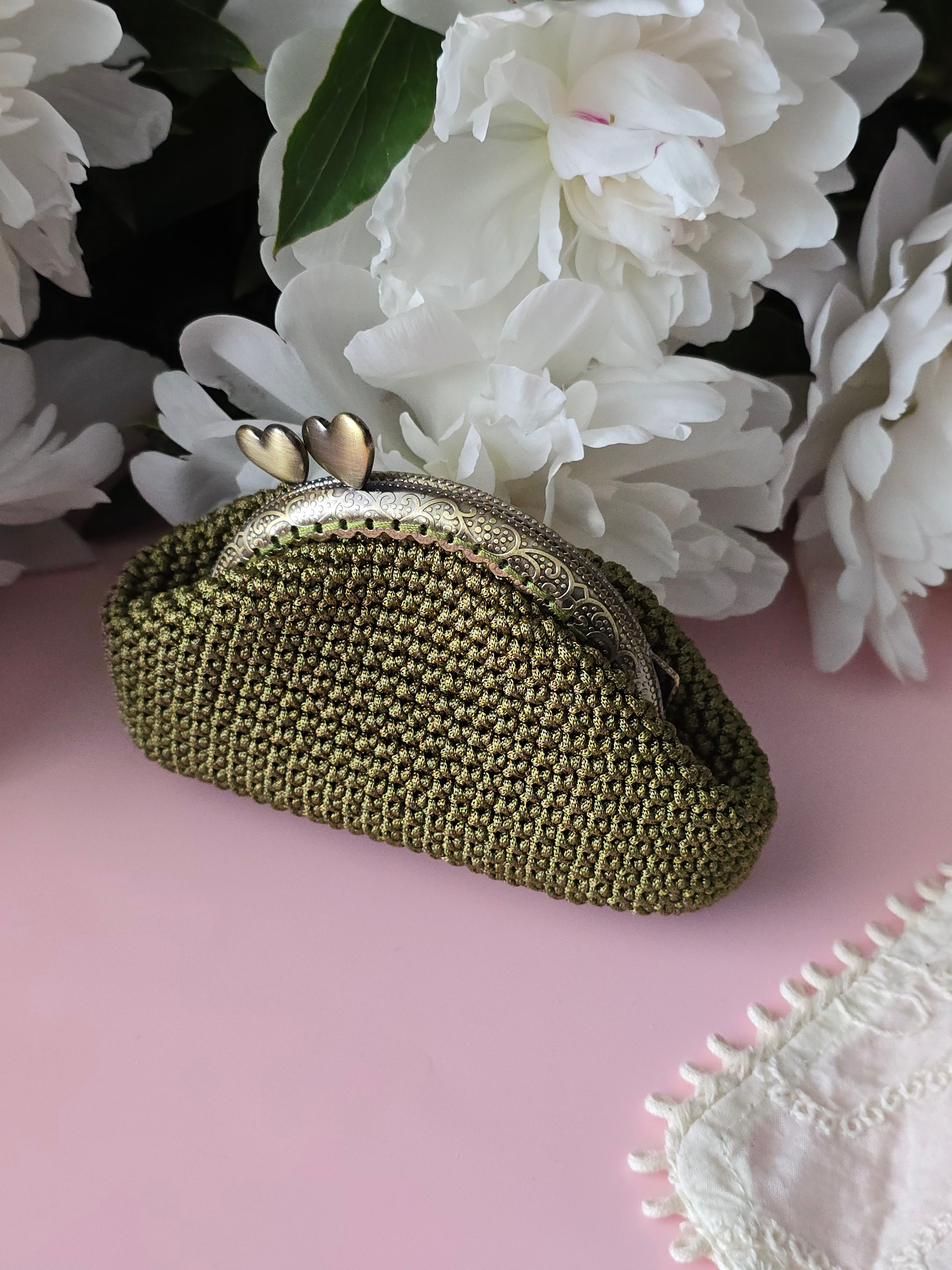 Olive Green Crochet Coin Purse
