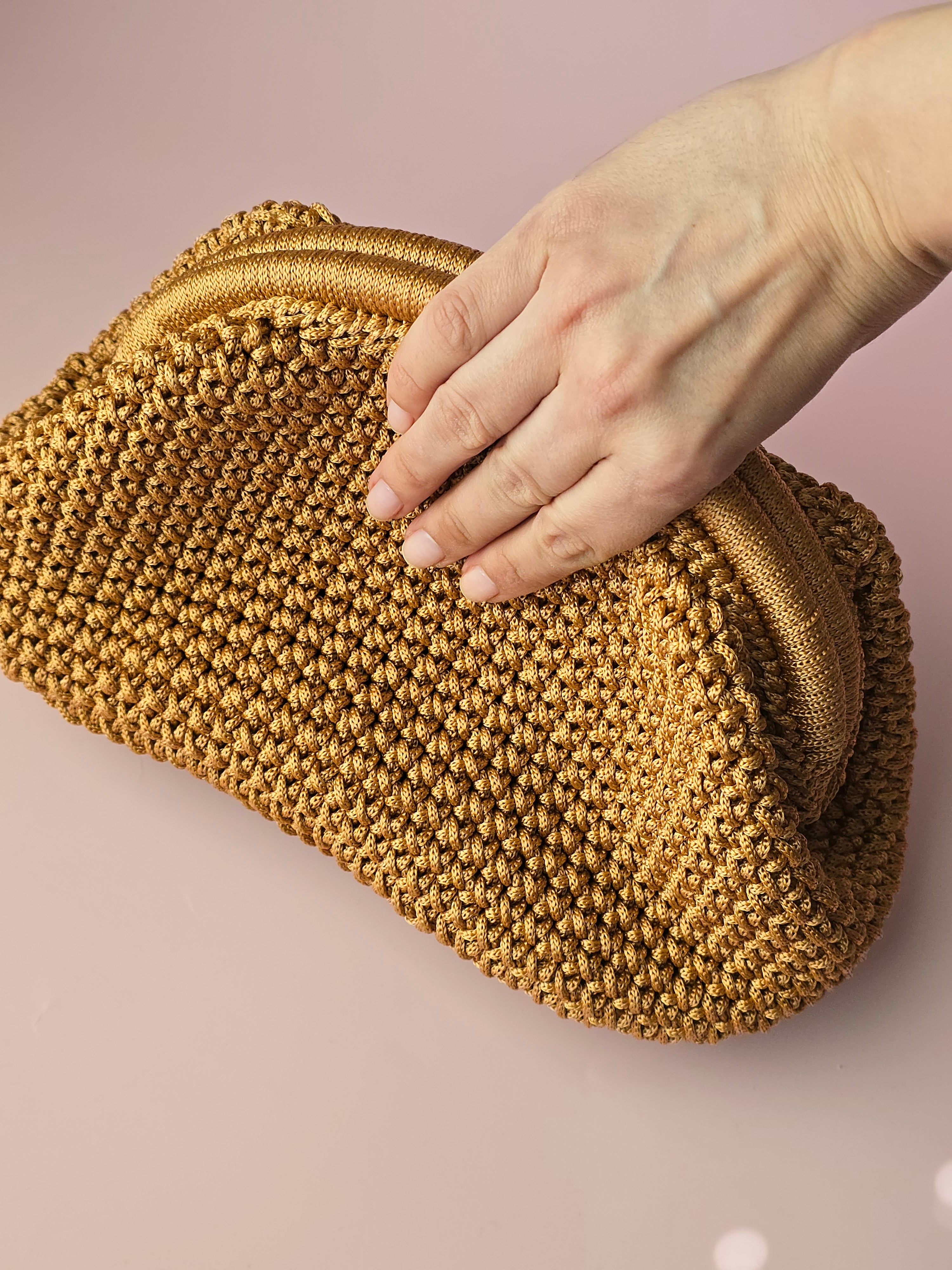 Handmade Crochet Clutch Bag – Camel Brown