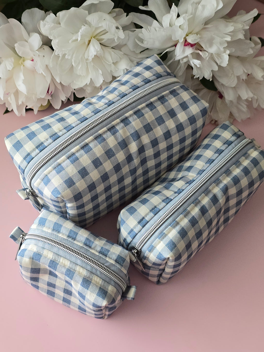 Blue Gingham Zipper Pouch Set ✨