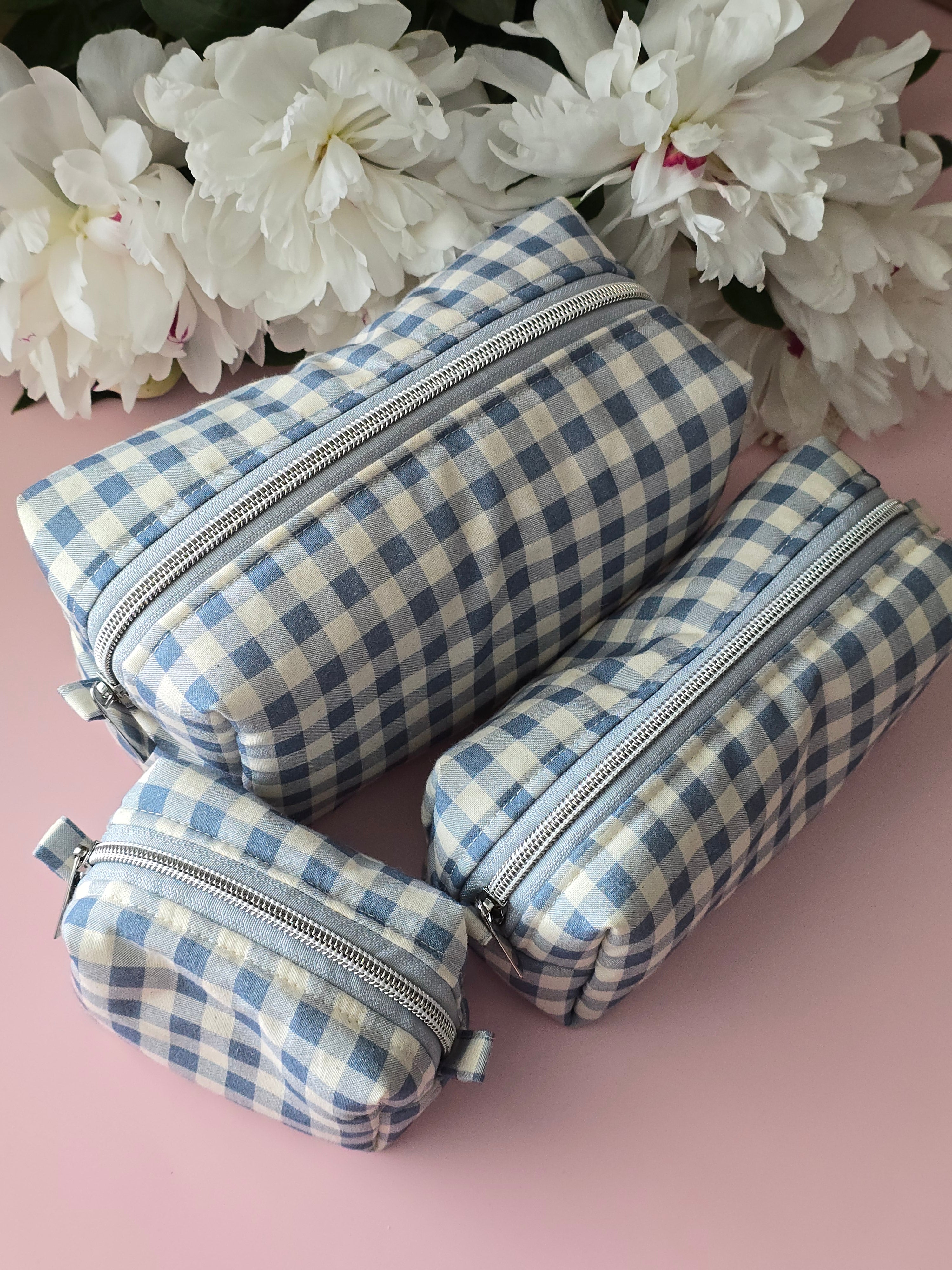 Blue Gingham Zipper Pouch Set ✨