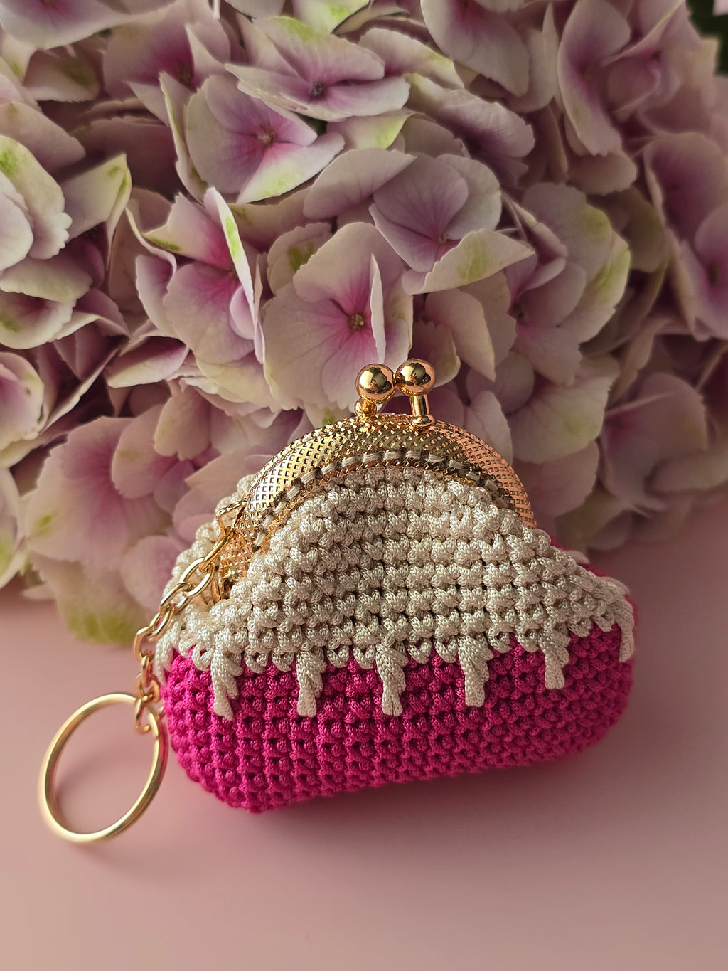 Mini Crochet Keychain Coin Purse – Pink Cream