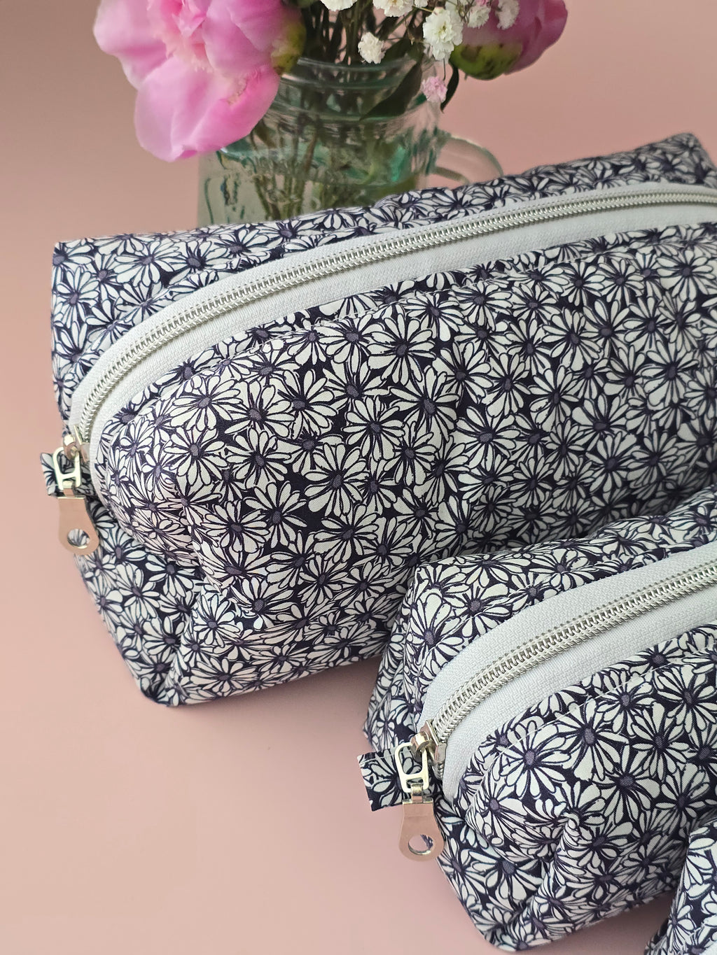 Floral Cosmetic Pouch Set – Handmade Zipper Bags