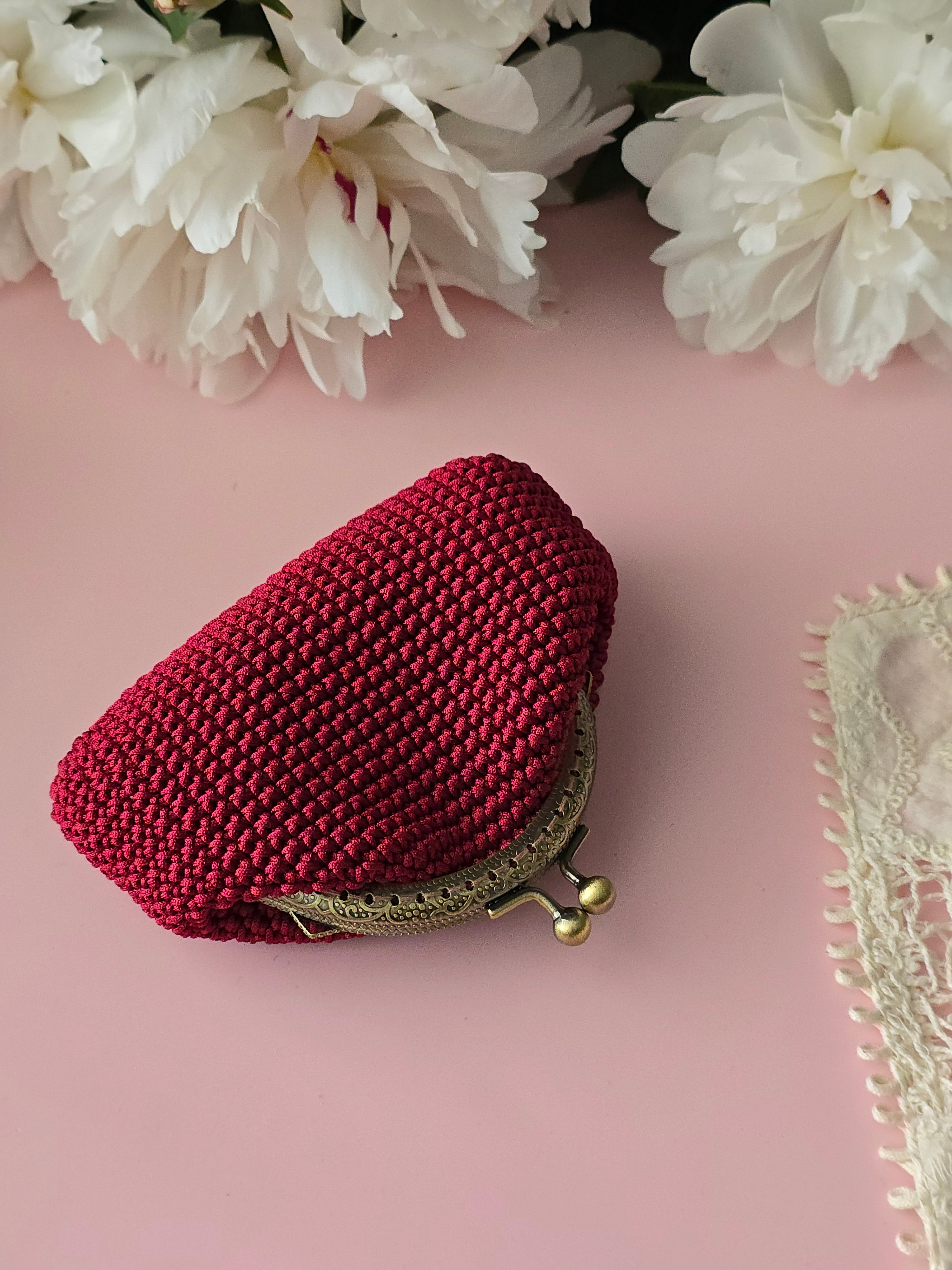 Red Crochet Coin Purse with Metal Frame