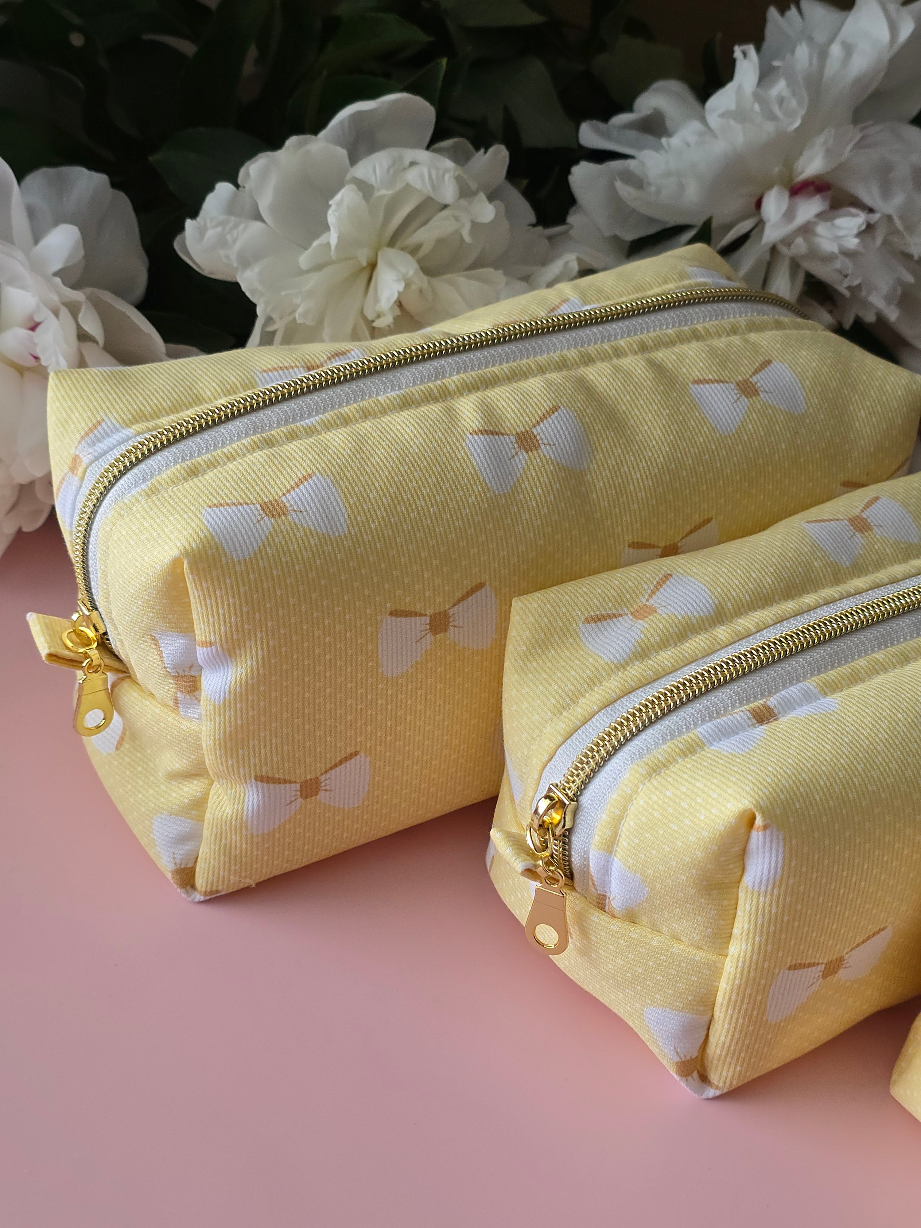 Yellow Bow Cosmetic Bag Set — 3 Pieces