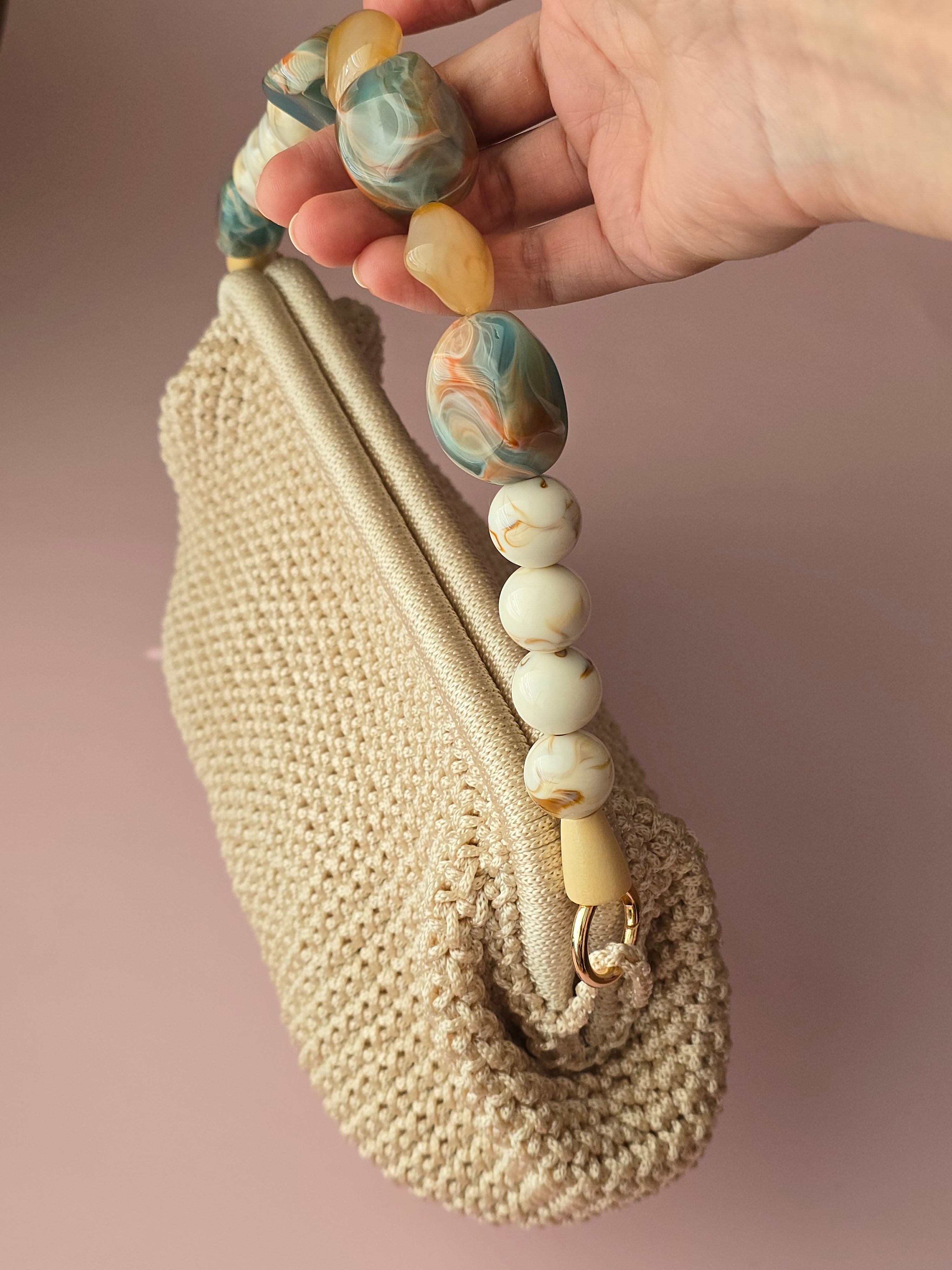 Handmade Crochet Clutch with Statement Beaded Handle