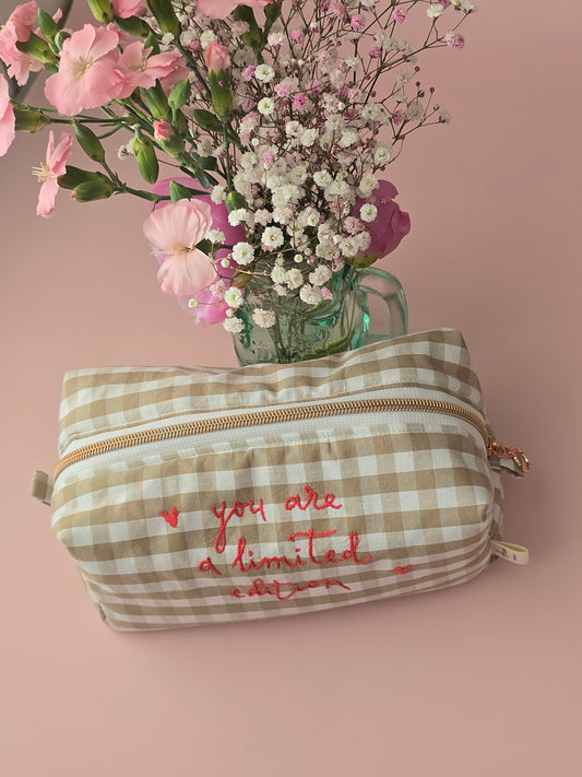 Beige Gingham Cosmetic Pouch – Limited Edition