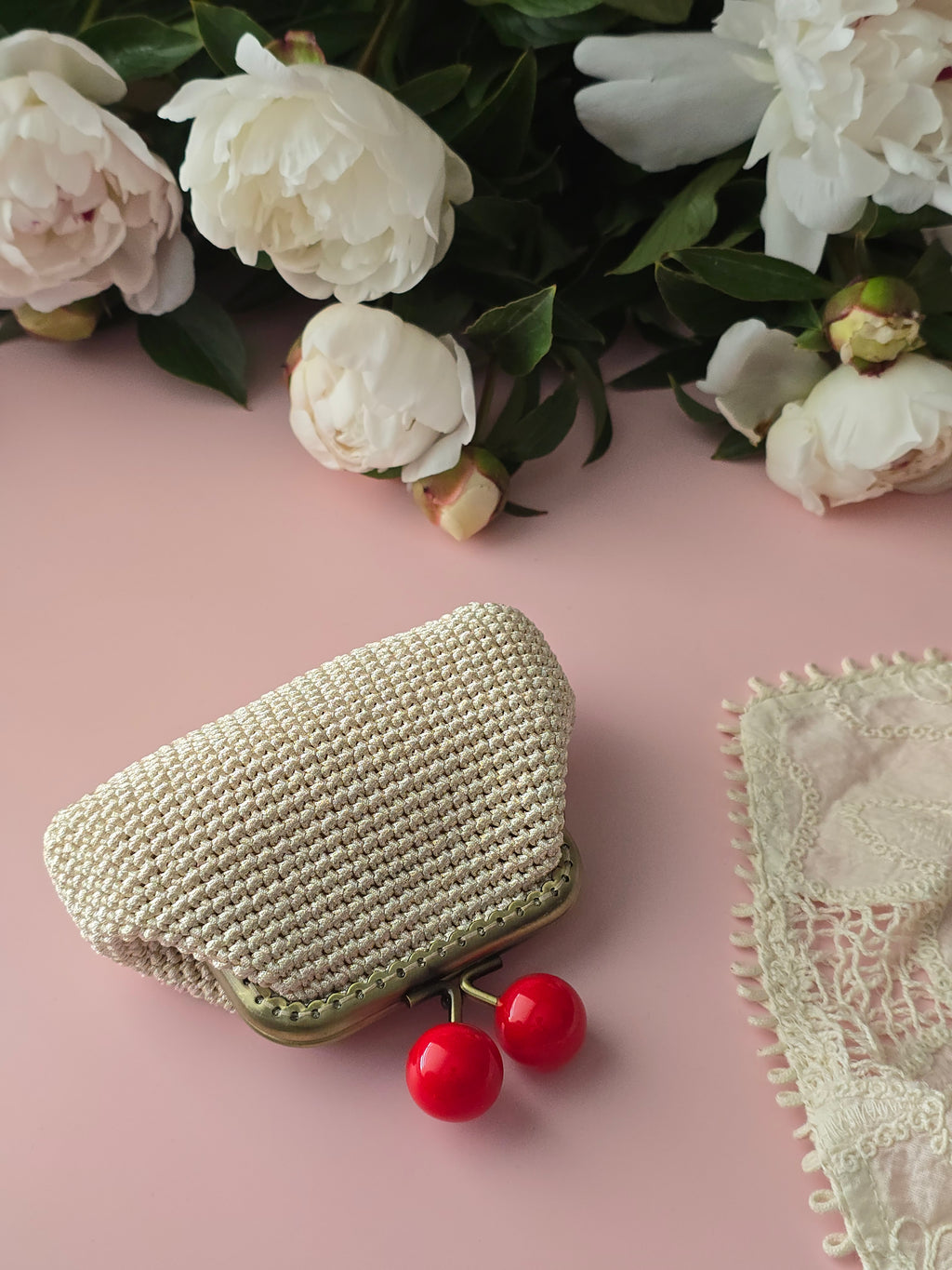 Crochet Frame Wallet with Cherry Clasp