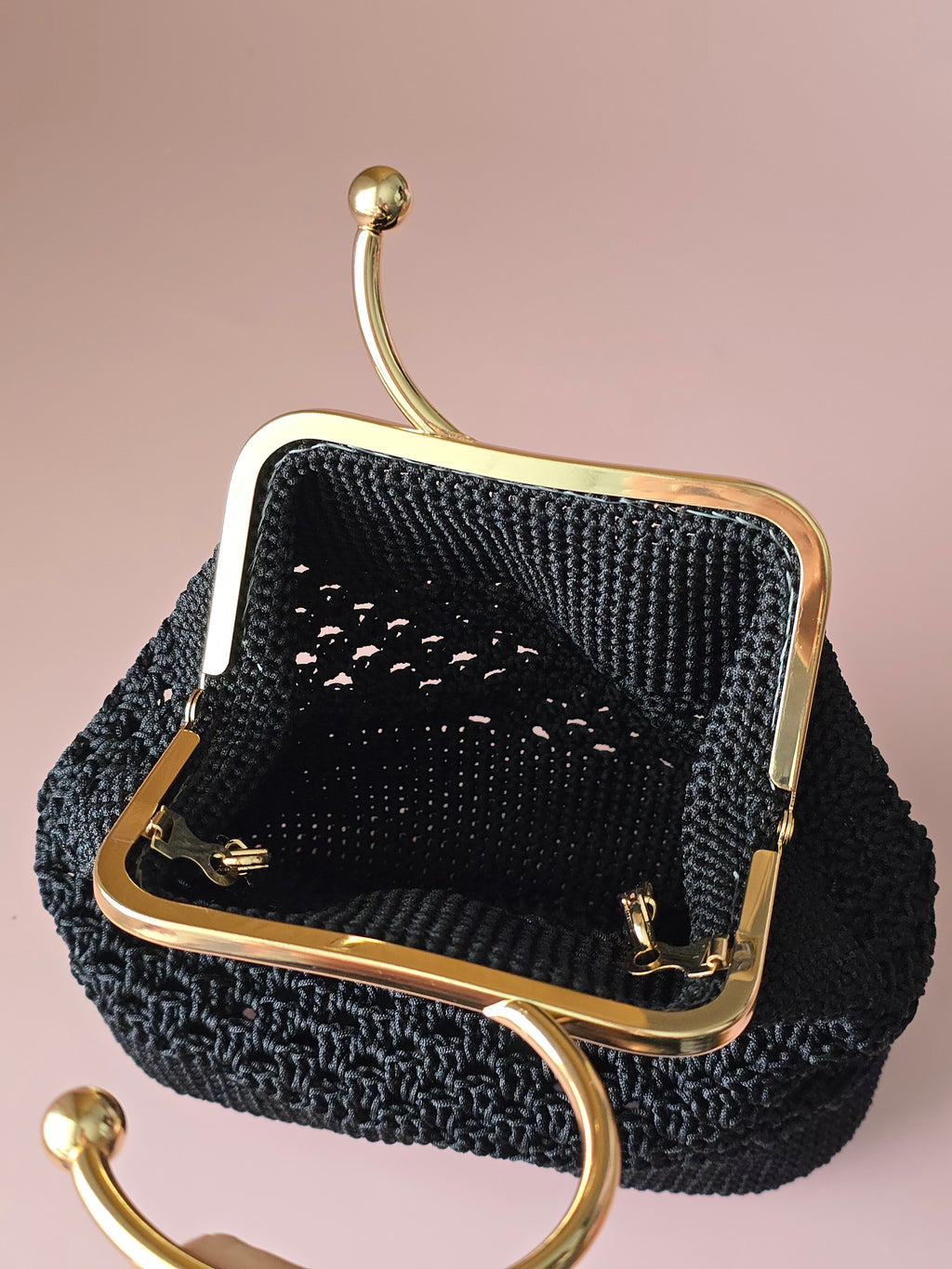 Black Crochet Evening Bag with Gold Handle