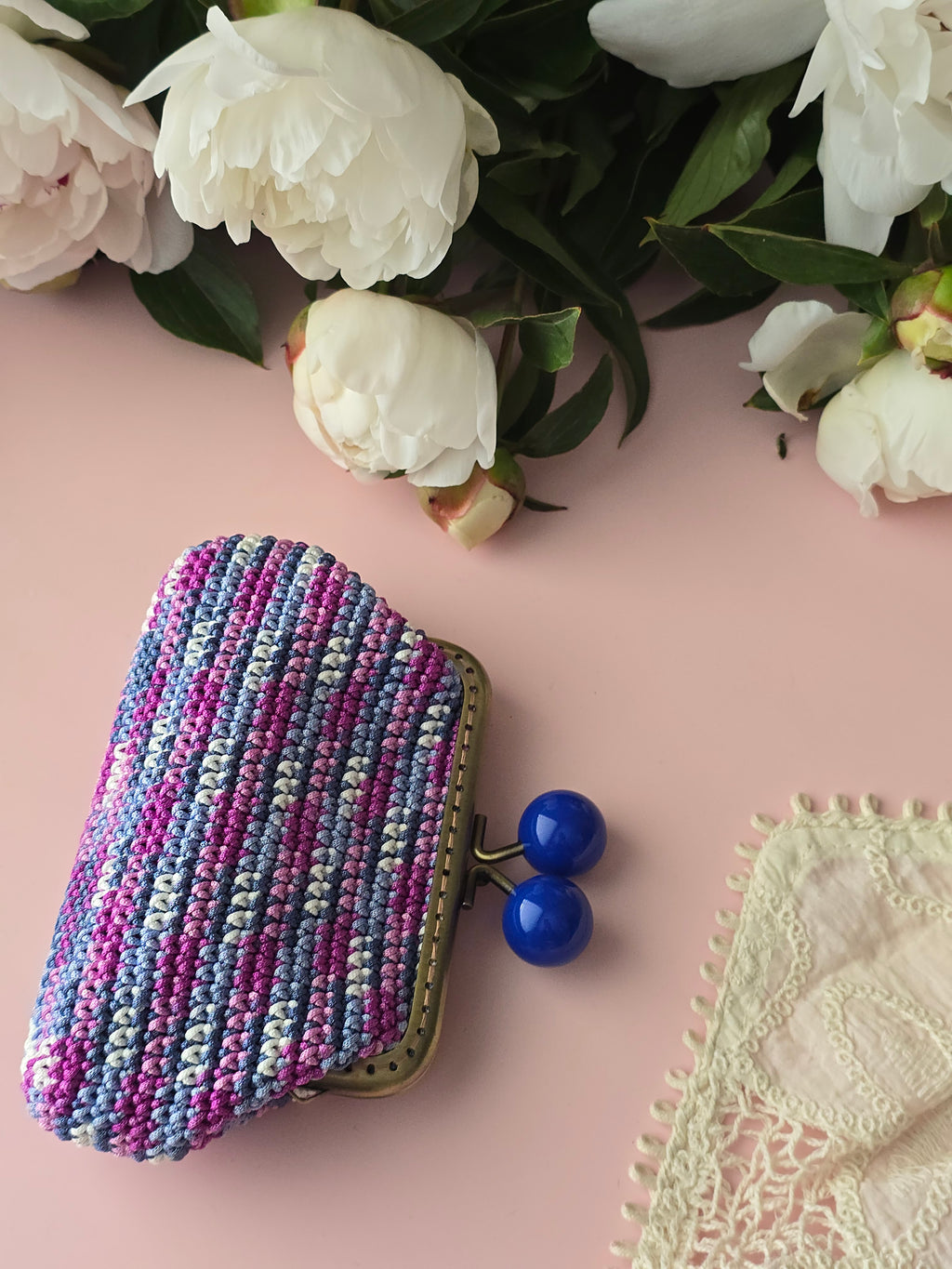 Large Crochet Coin Purse with Blue Clasp