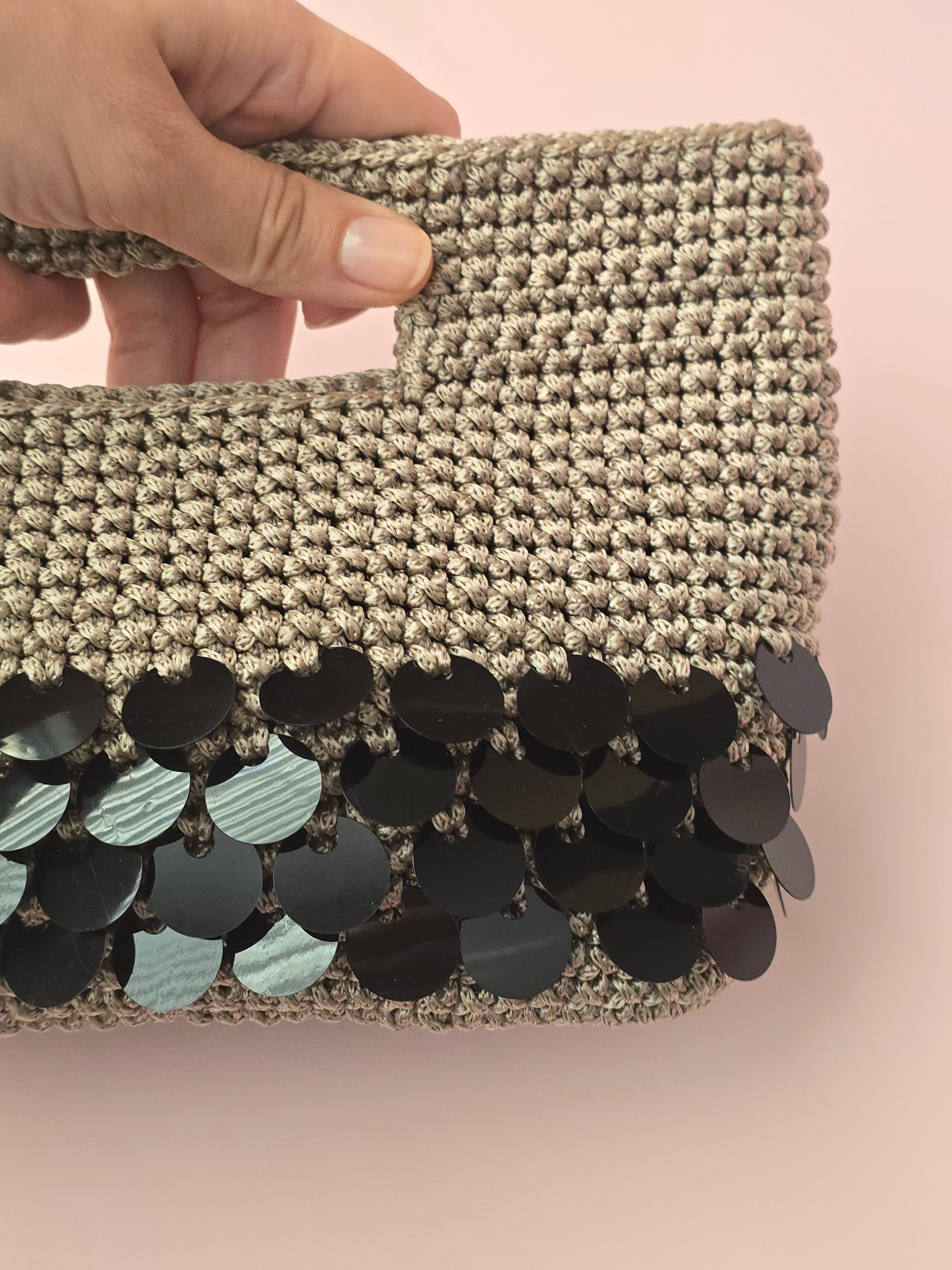 Black Sequin Crochet Handbag – Handmade Evening Bag