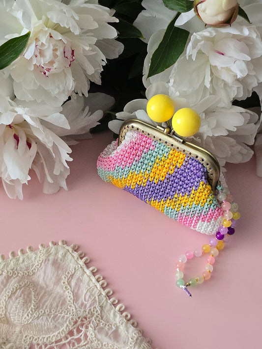 Candy Stripe Crochet Mini Coin Purse