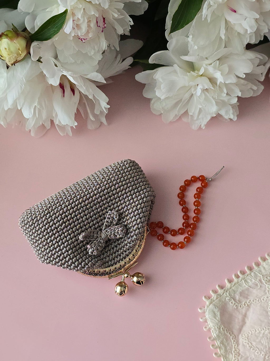Pearl Grey Crochet Coin Purse