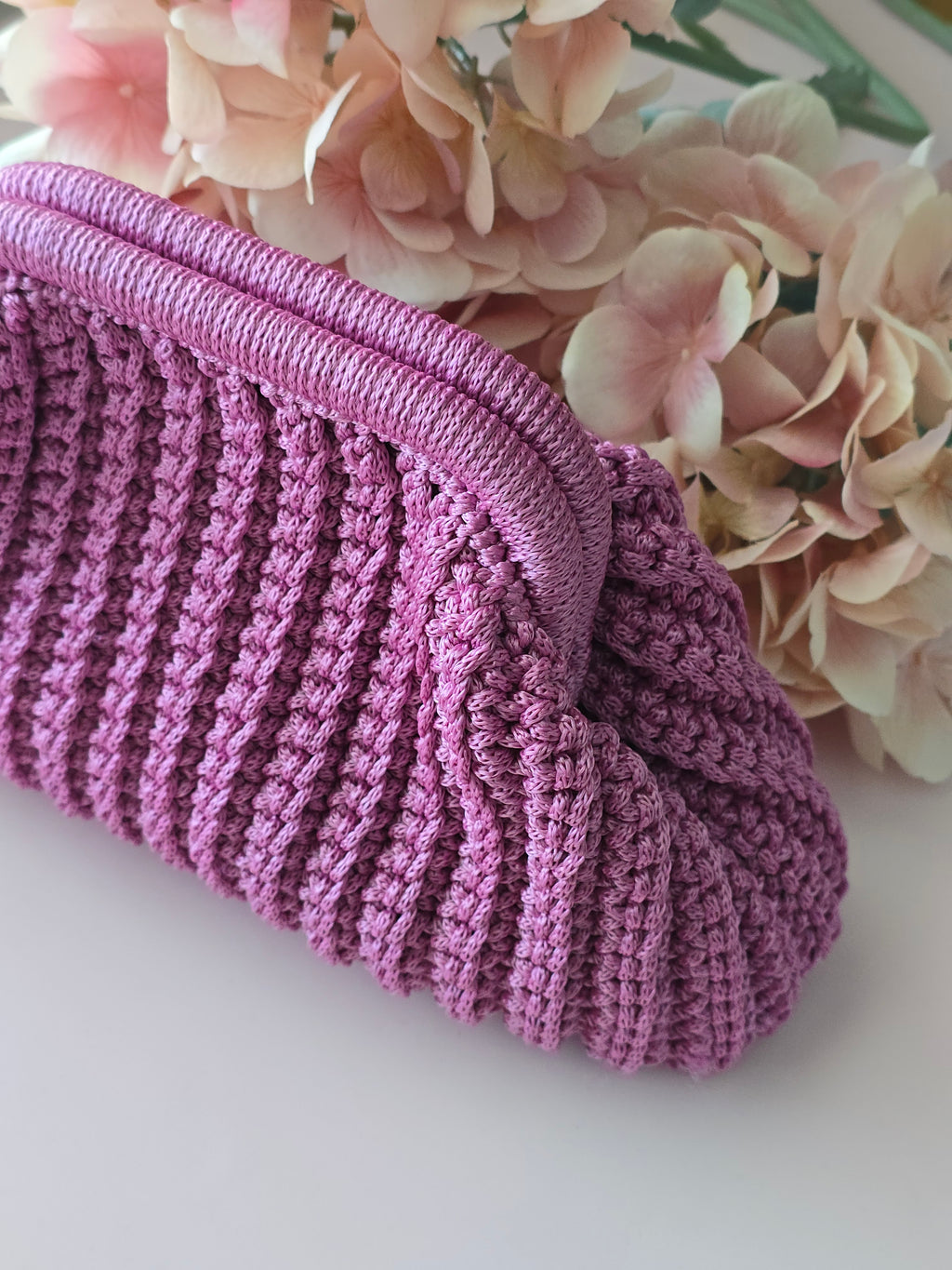 Handmade Crochet Frame Bag – Dusty Rose