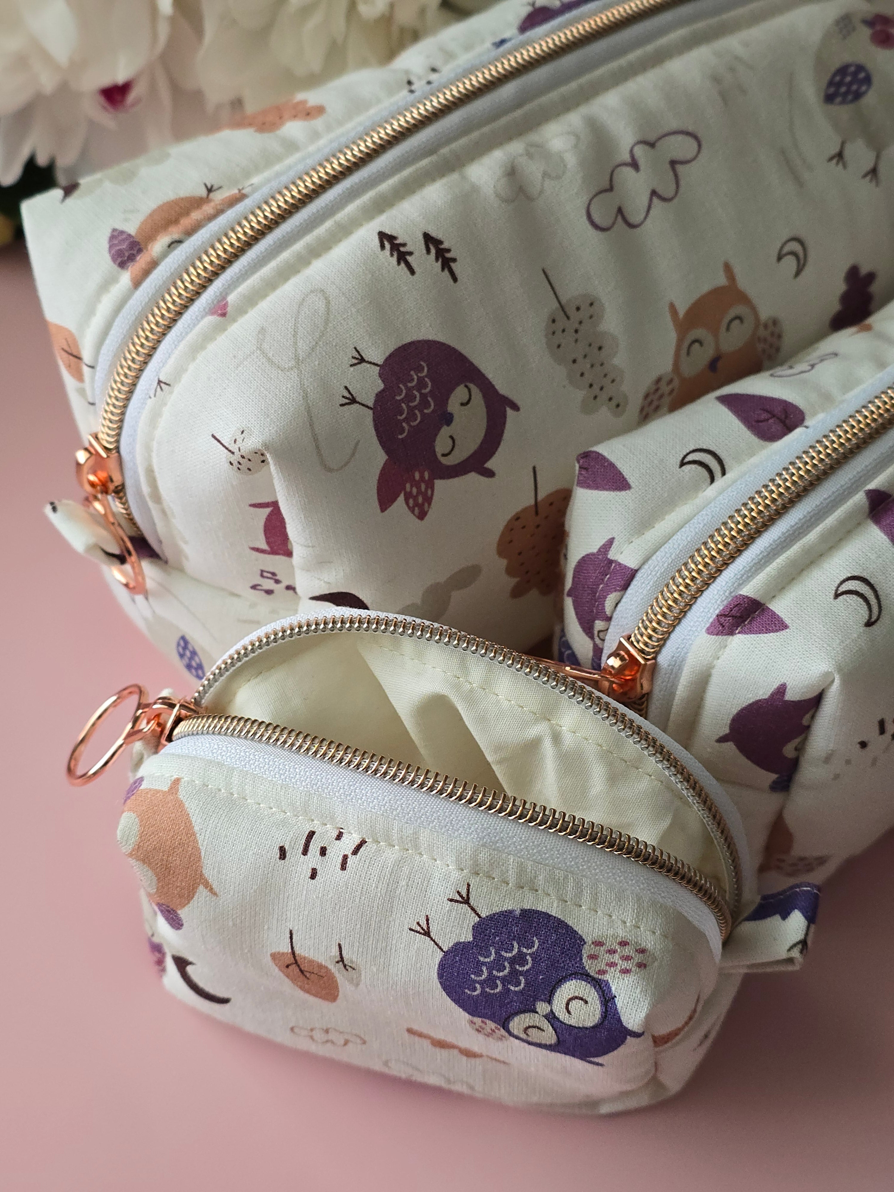 Cute Owl Cosmetic Bag Set