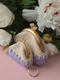 Handmade Crochet Kiss-Lock Coin Purse – Cream & Lavender