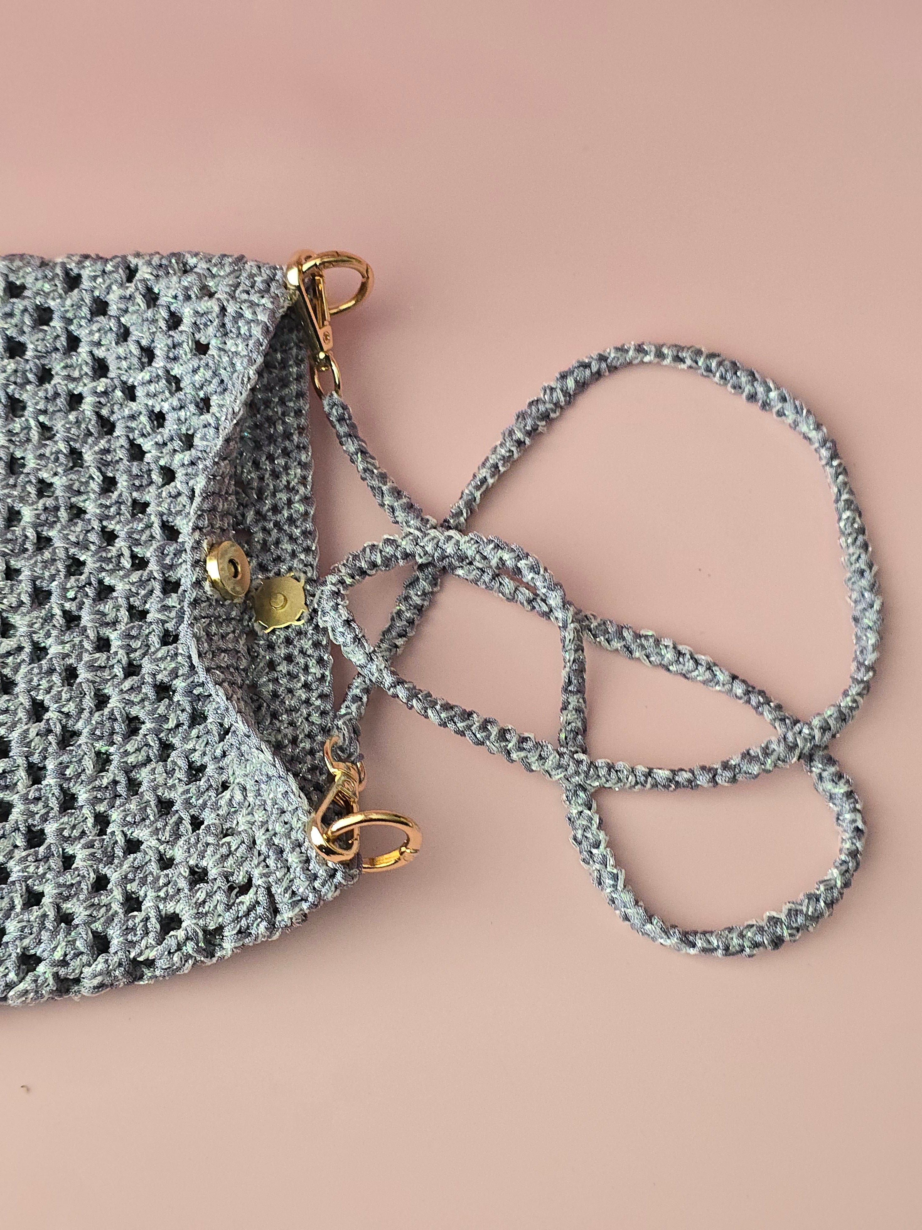 Silver Grey Crochet Crossbody Bag