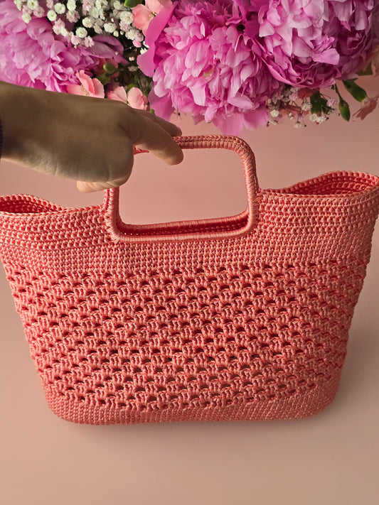 Blush Coral Crochet Tote Bag