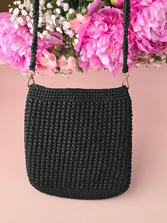 Black Ribbed Crochet Crossbody Bag
