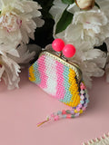 Rainbow Crochet Coin Purse with Beaded Charm