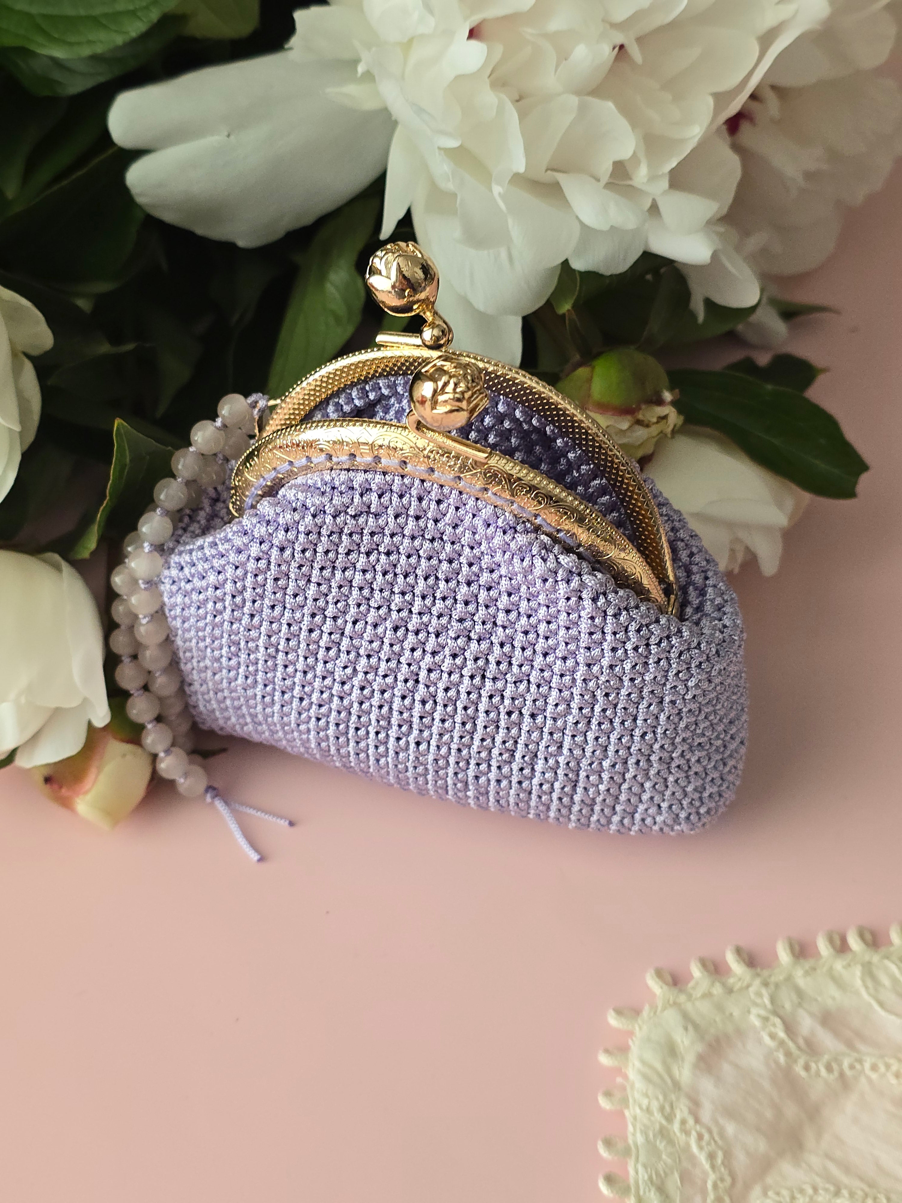 Lavender Crochet Coin Purse with Metal Frame
