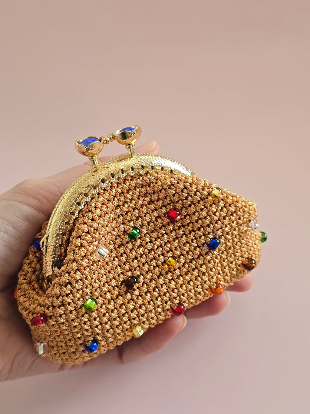 Handmade Crochet Coin Purse with Colorful Beads