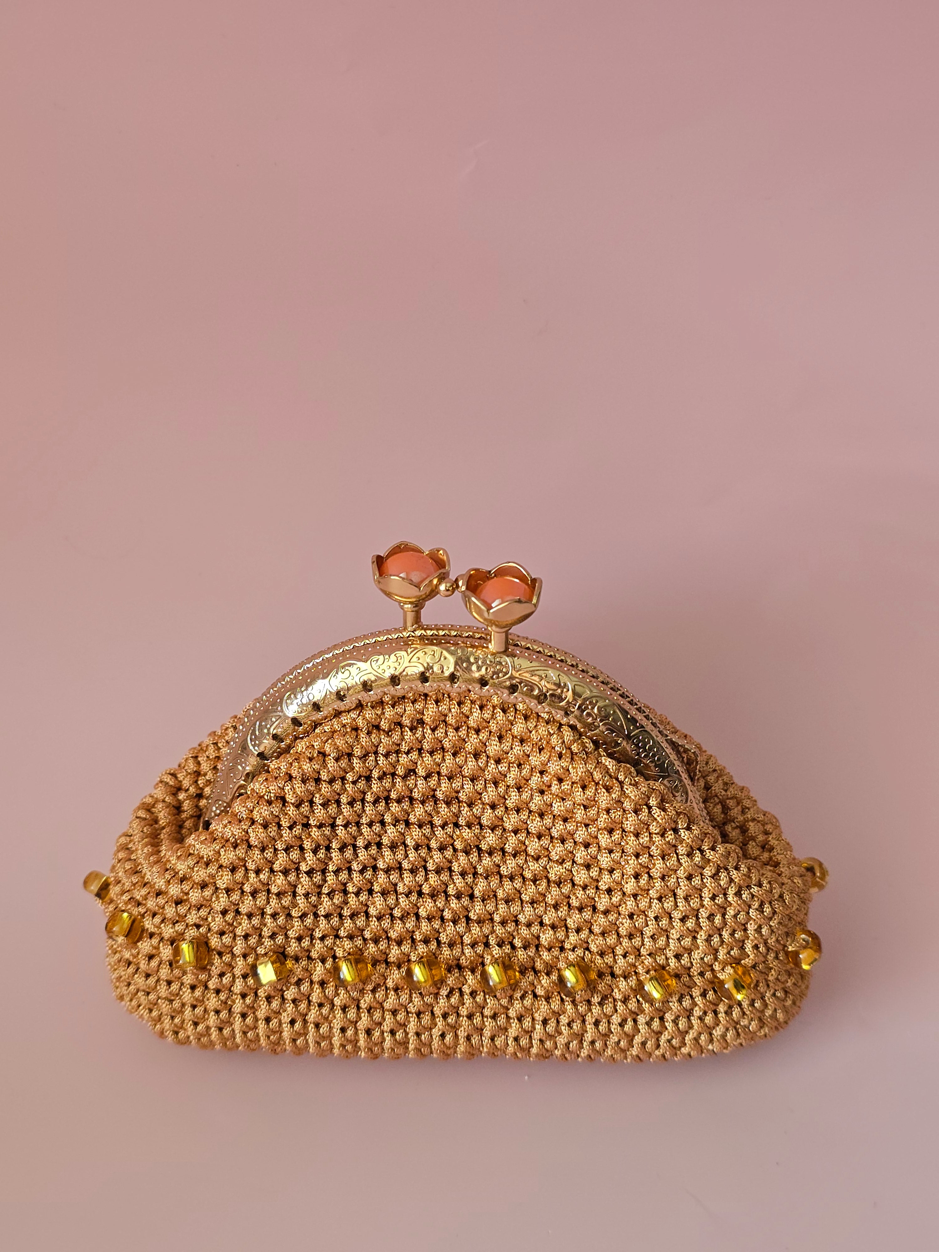Golden Crochet Coin Purse with Beads