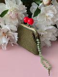 Olive Green Crochet Coin Purse with Cherry Clasp