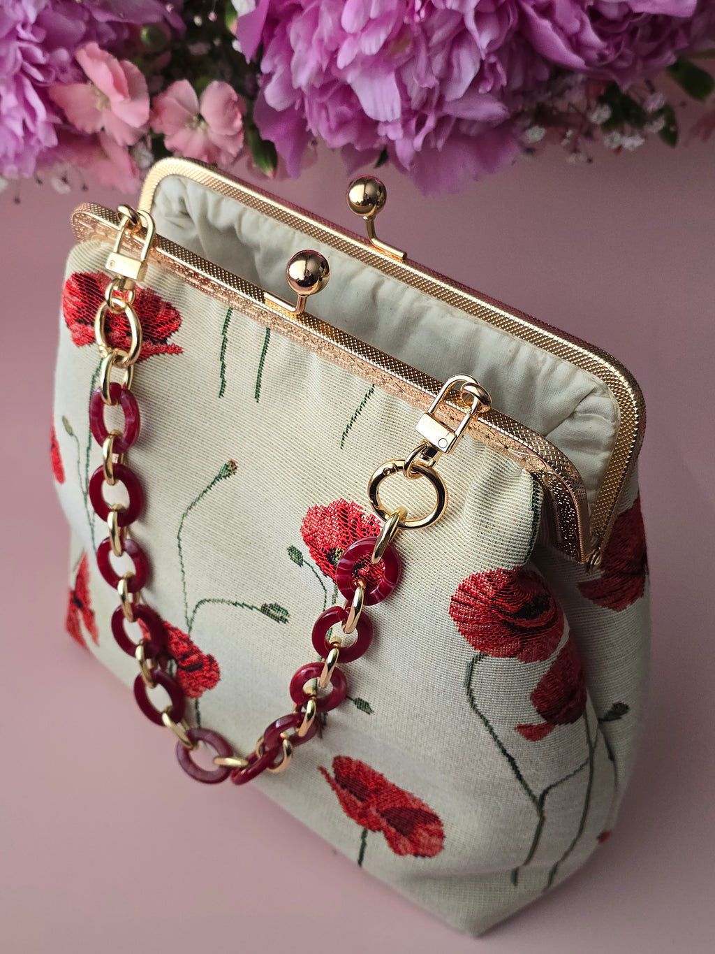 Handmade Floral Clasp Bag with Chain Handle