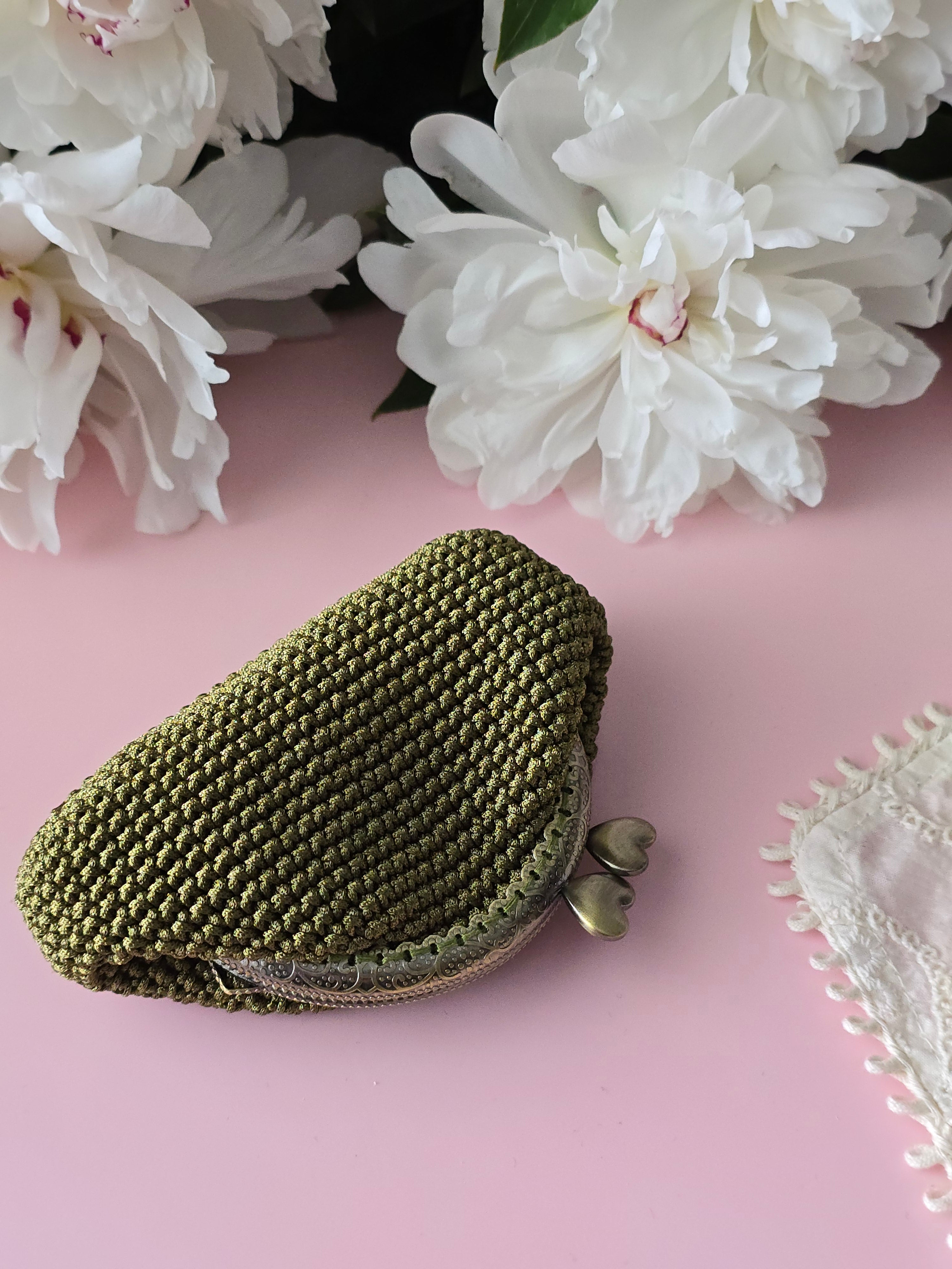 Olive Green Crochet Coin Purse