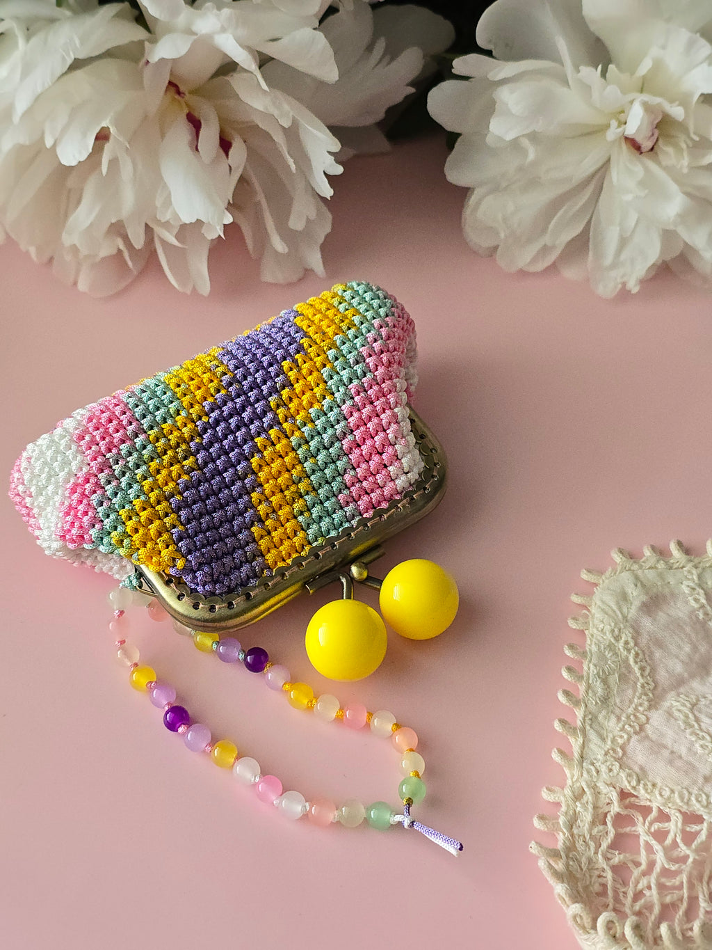 Candy Stripe Crochet Mini Coin Purse