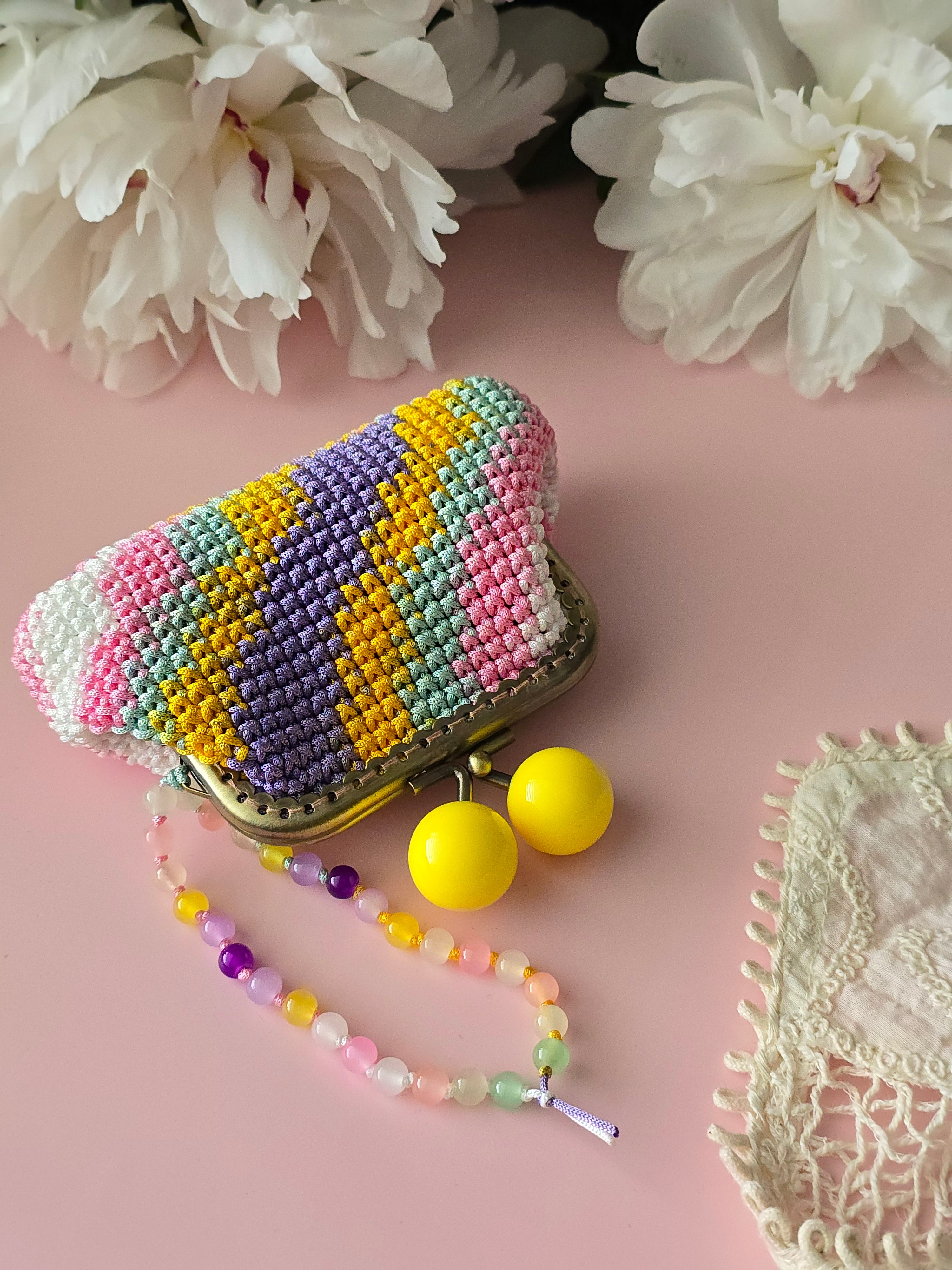Candy Stripe Crochet Mini Coin Purse