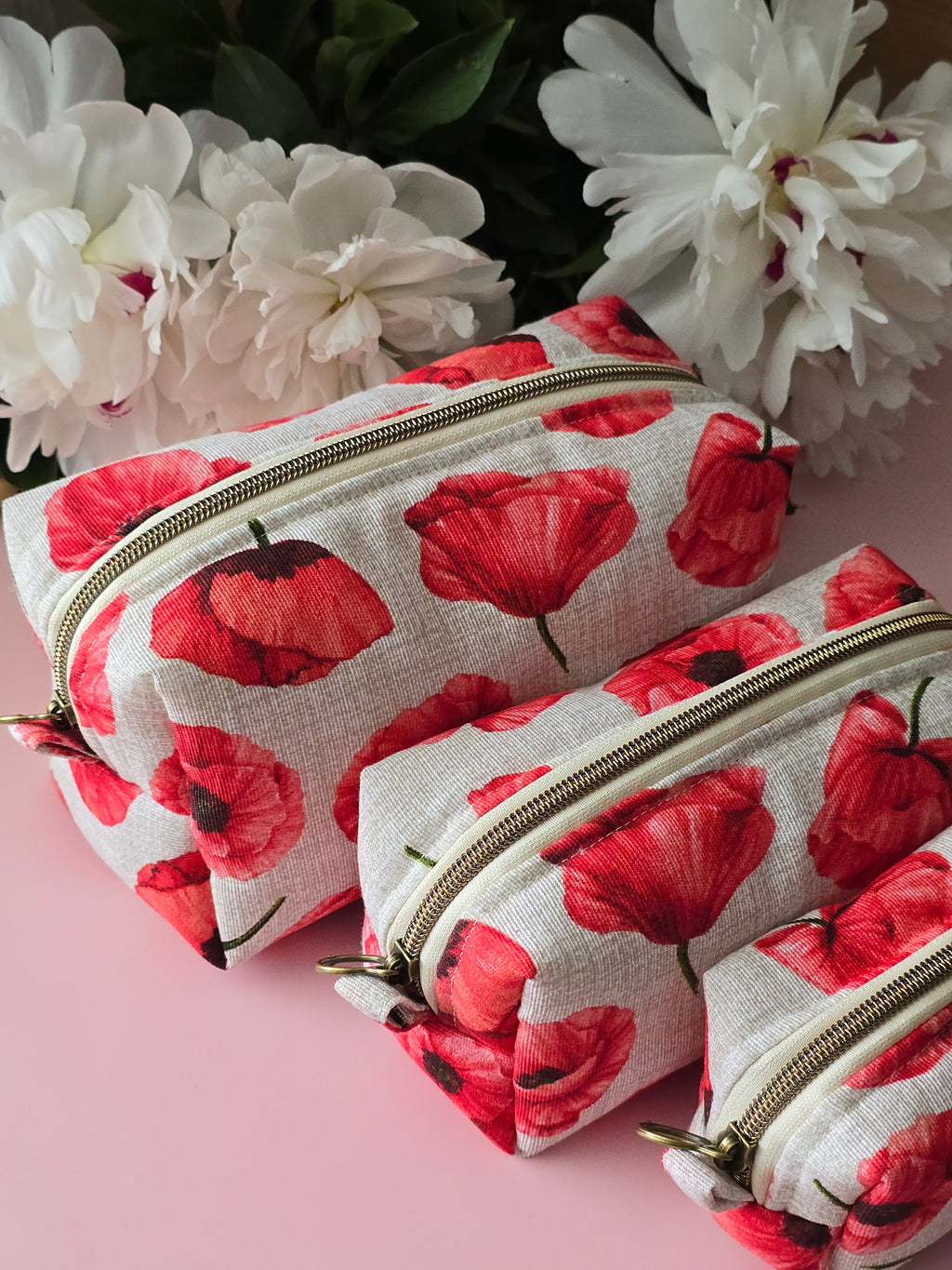 Floral Makeup Bag Set – Red Poppy Cosmetic Pouch