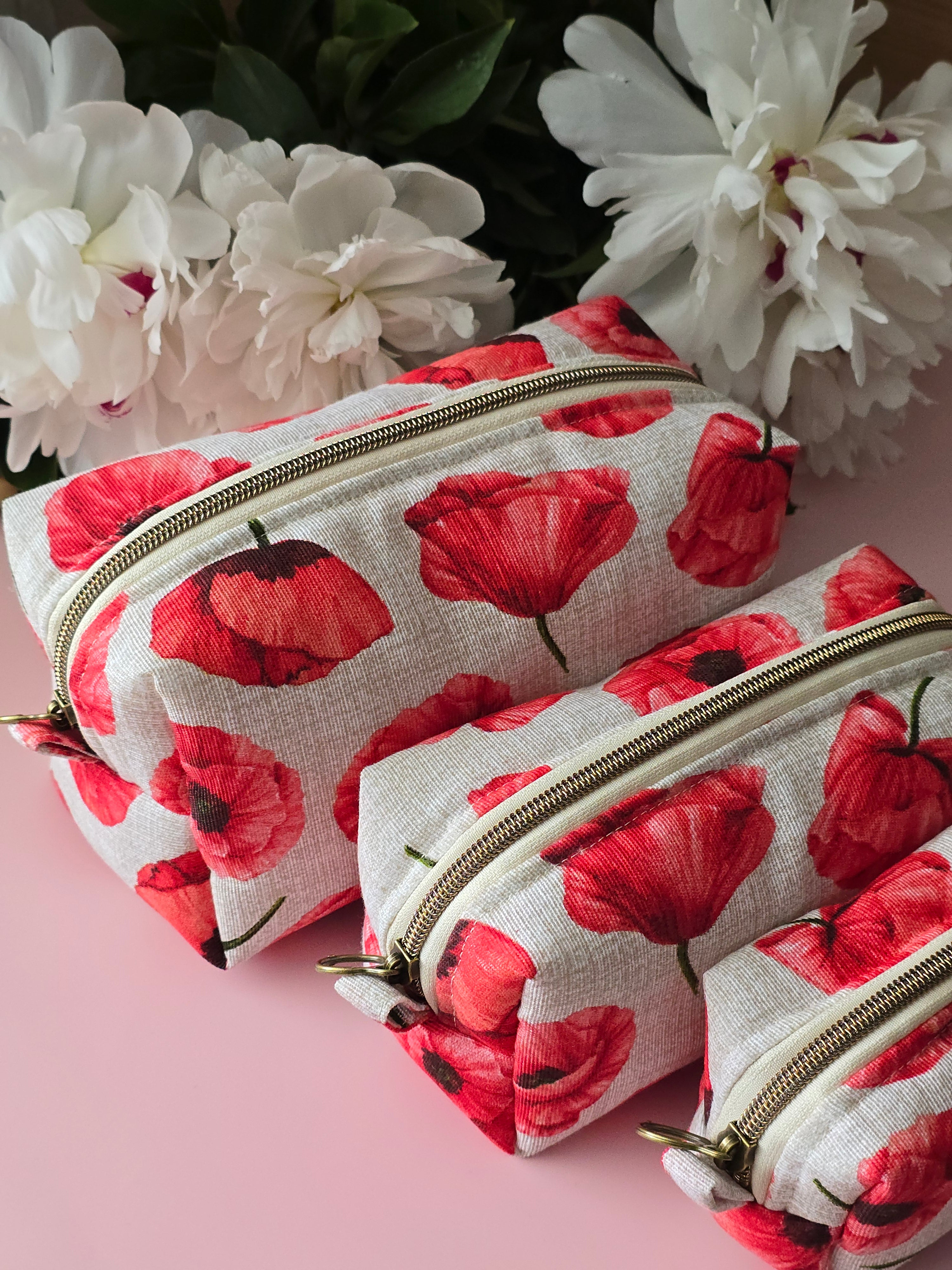 Floral Makeup Bag Set – Red Poppy Cosmetic Pouch