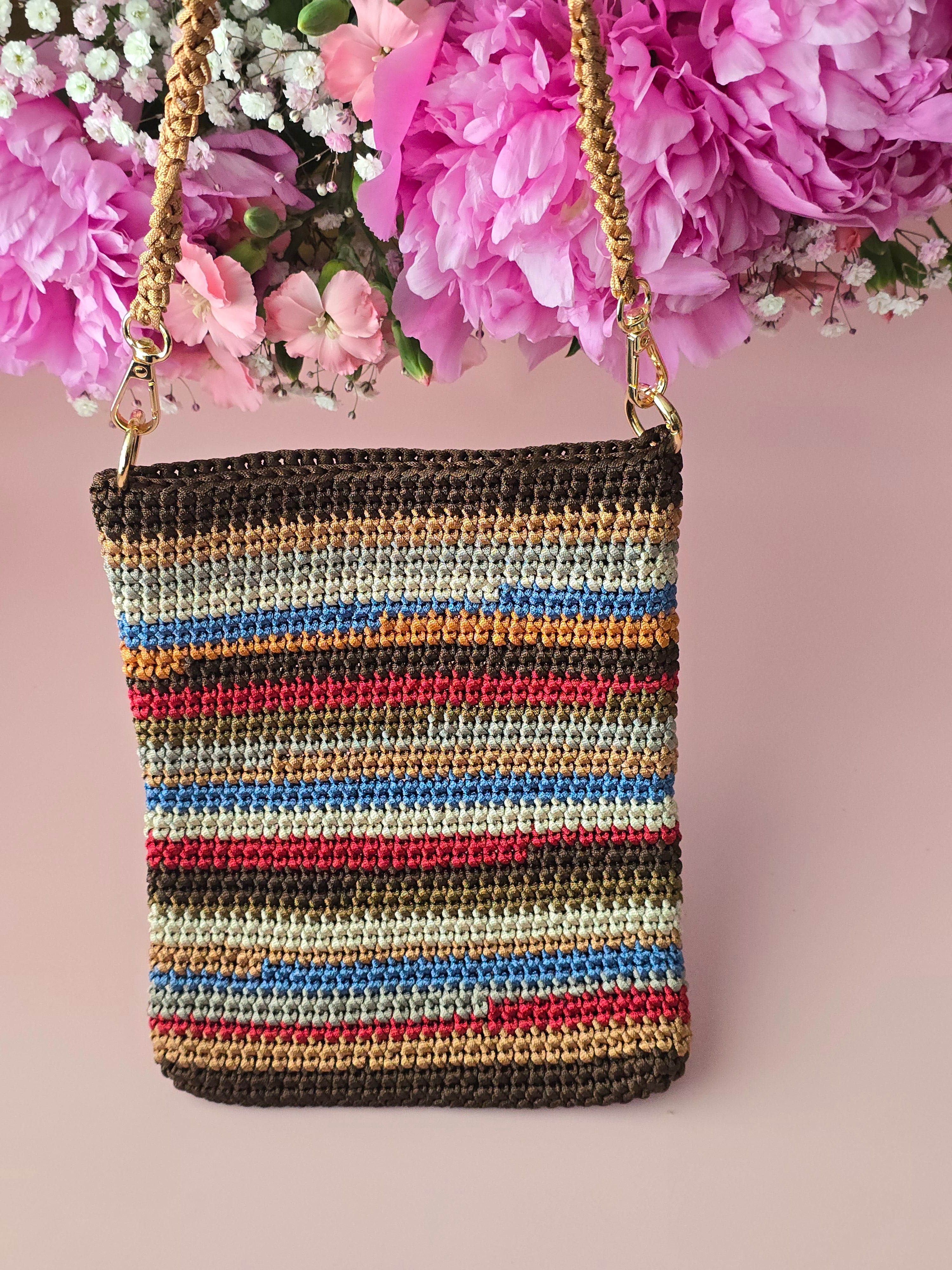 Multicolor Striped Crochet Crossbody Bag
