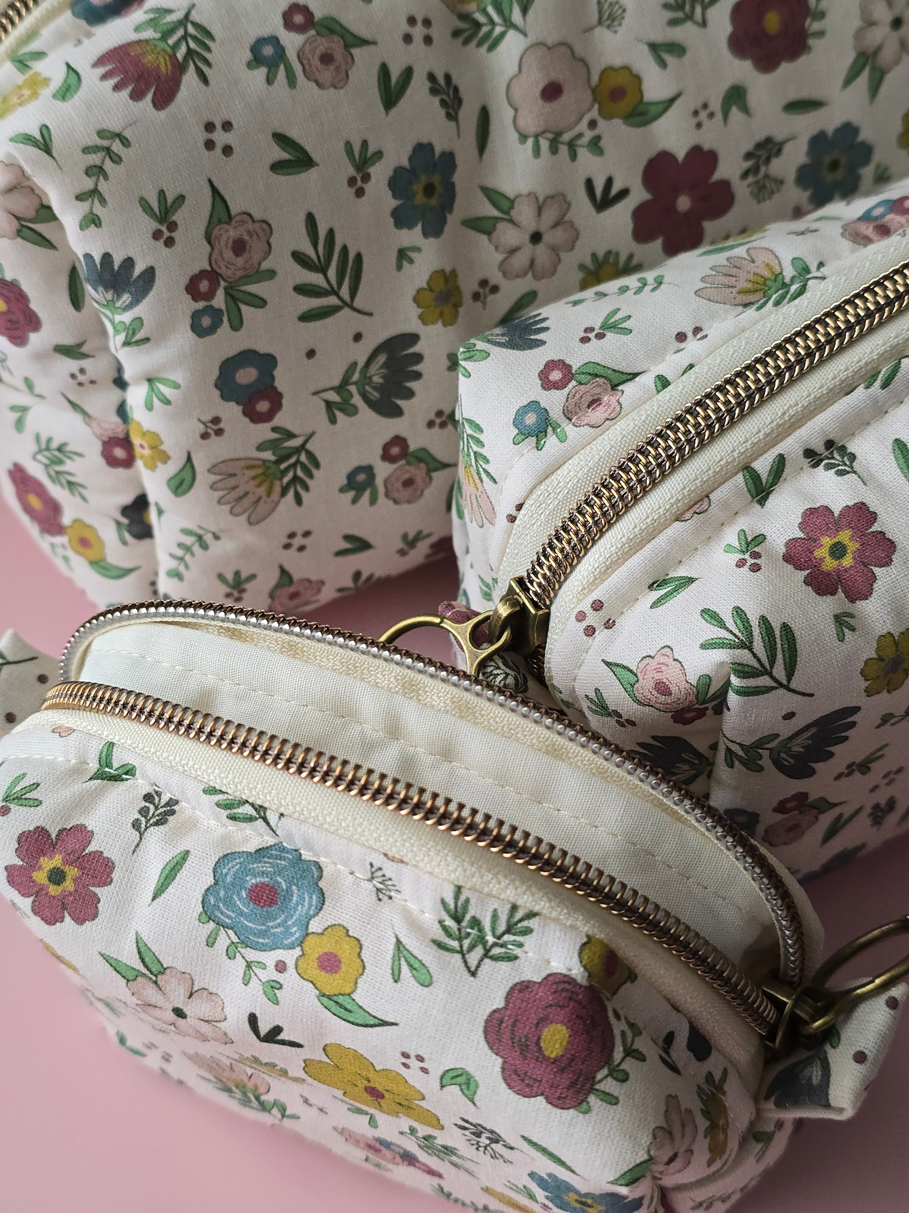 Floral Cosmetic Pouch Set — 3 Pieces