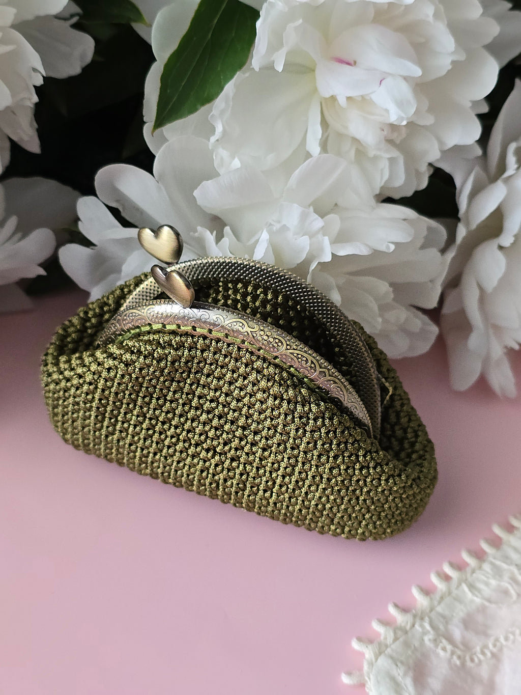 Olive Green Crochet Coin Purse