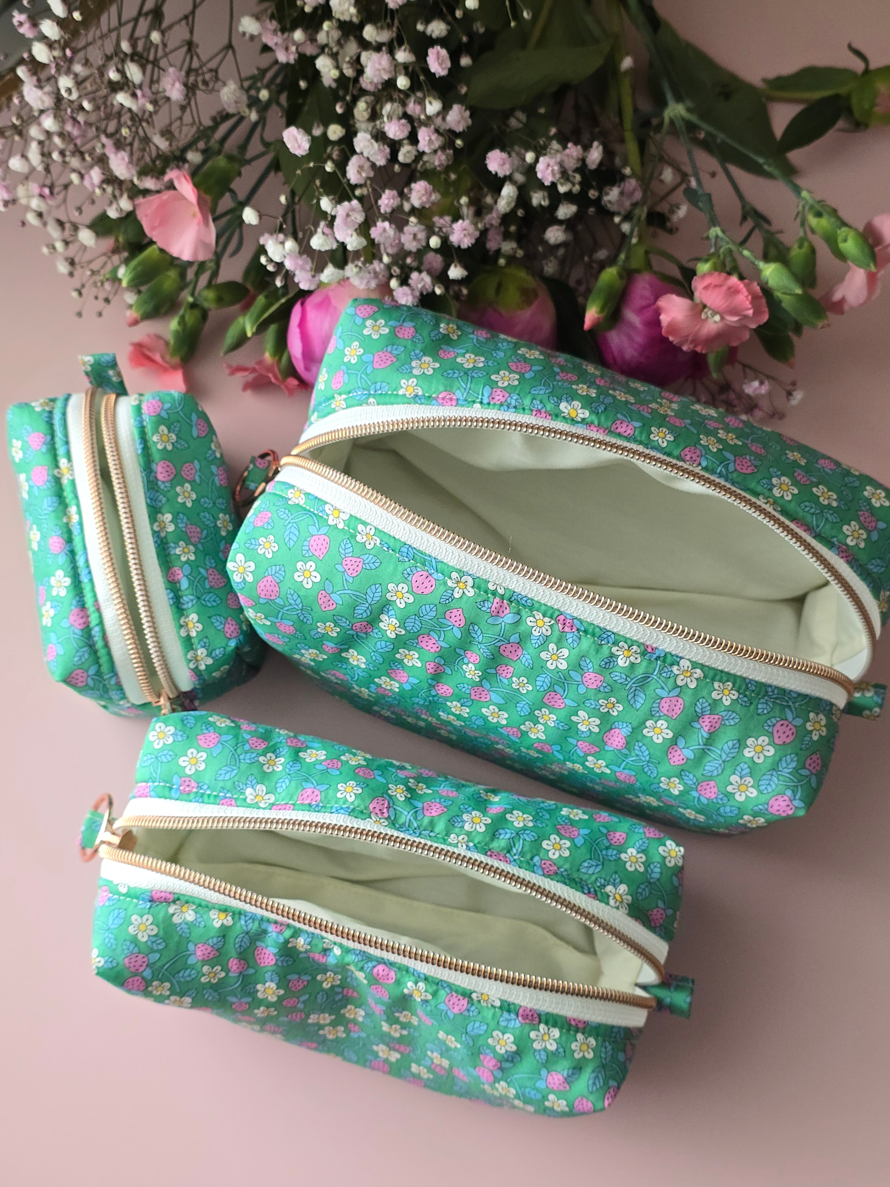 Strawberry Garden Cosmetic Bag Set 🍓🌼